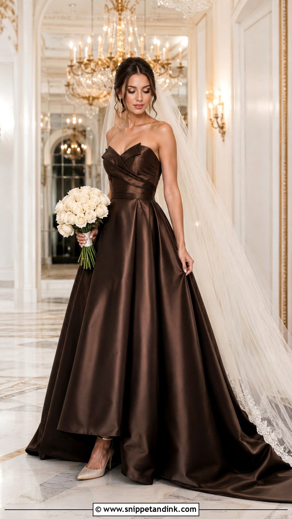 Chocolate Brown Satin Bridal Dress - Snippet and Ink - 20 Brown Bridal Dress Ideas