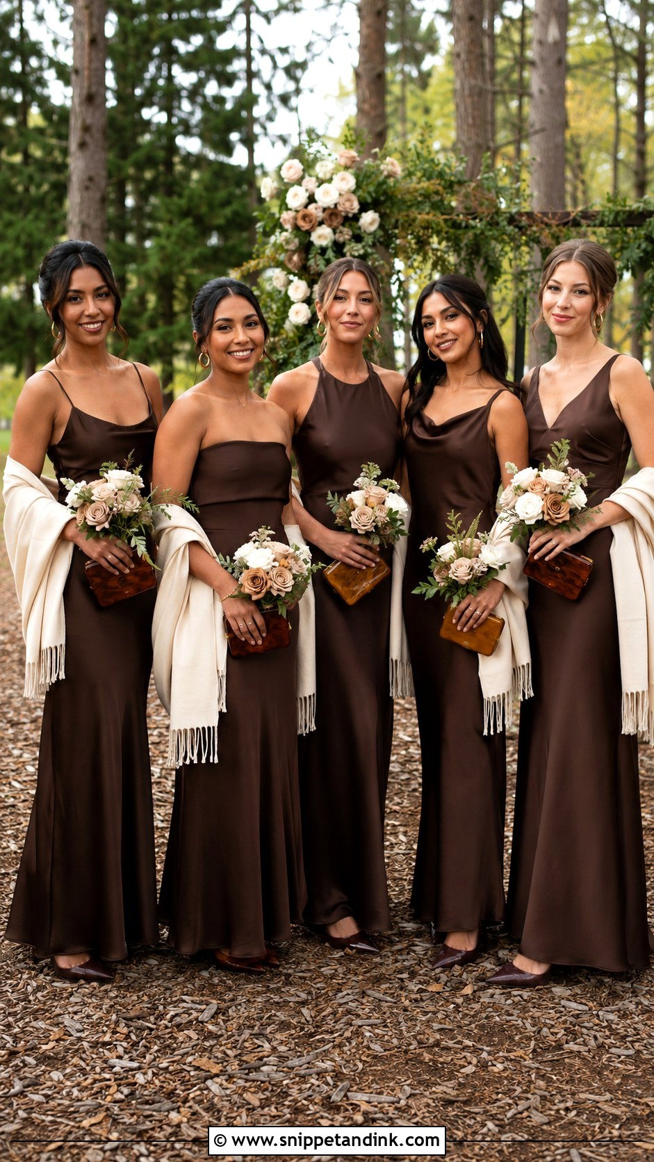 Chocolate Brown Satin Bridal Party Attire - Snippet and Ink - 20 Fall Bridal Party Attire Ideas