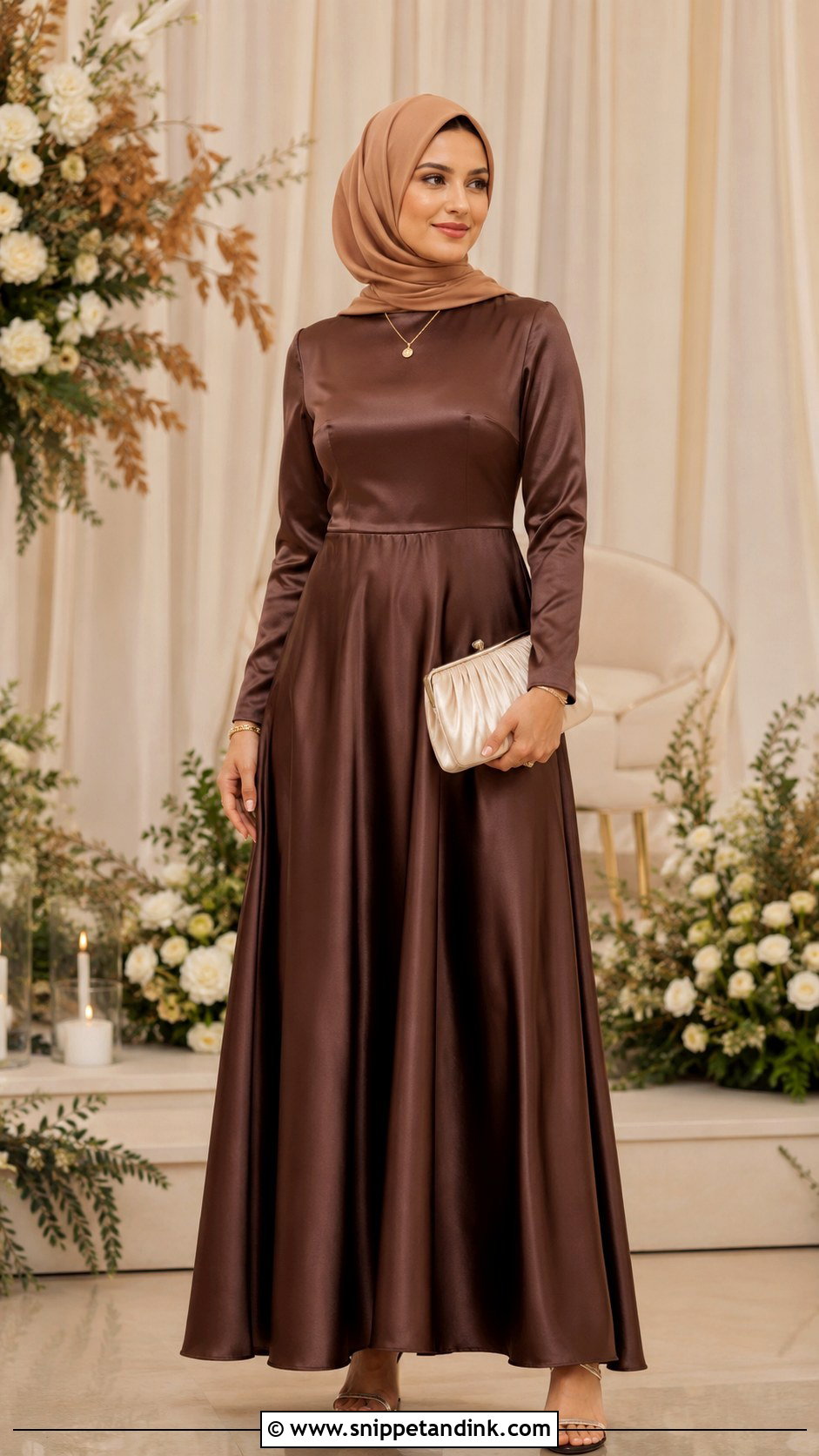 Chocolate Brown Satin Bridesmaid Hijab Dress - Snippet and Ink - 20 Dress Braidsmaid Hijab Ideas