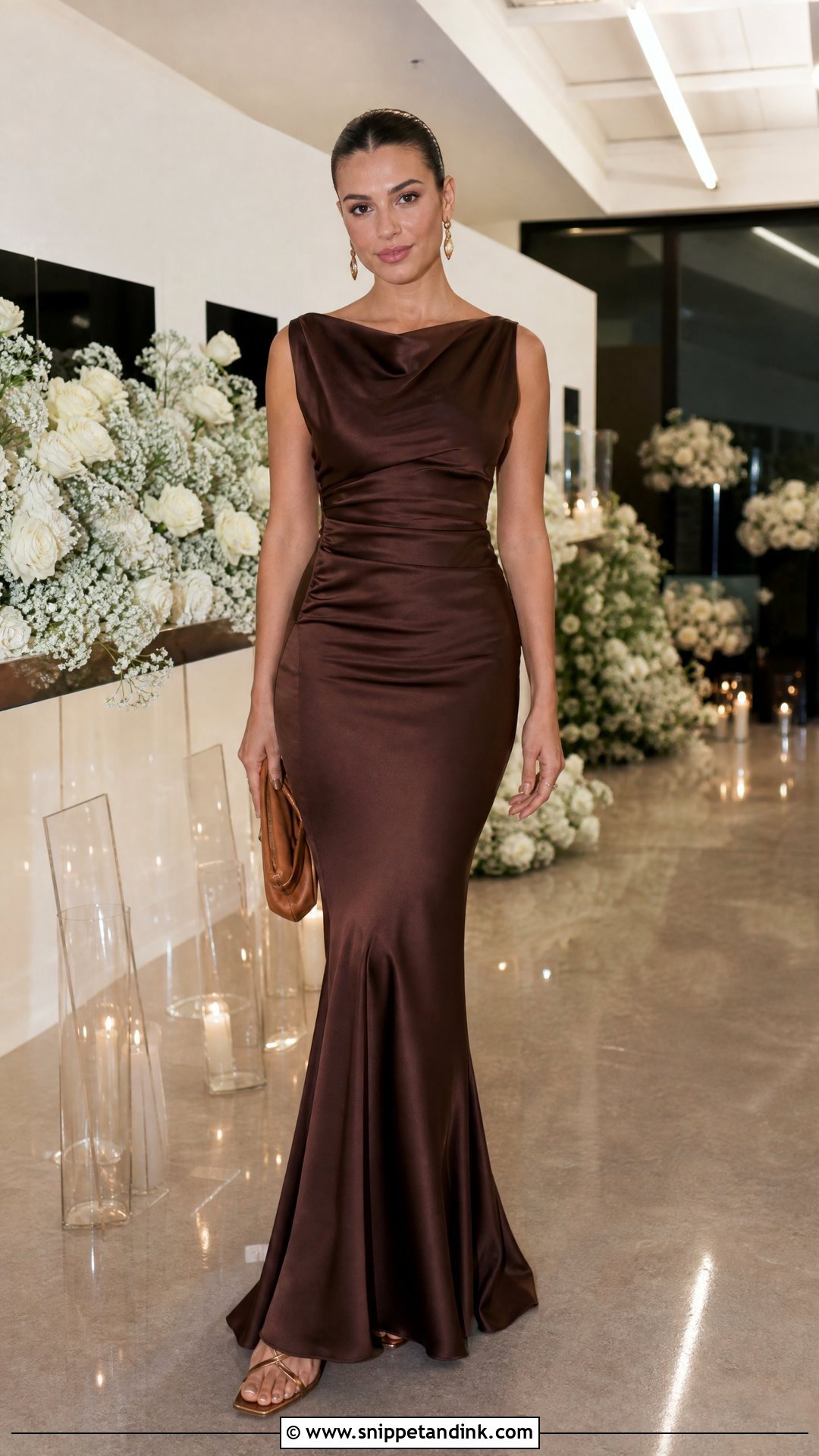 Chocolate Brown Satin Fishtail Gown - Snippet and Ink - 25 Fishtail Gown Ideas