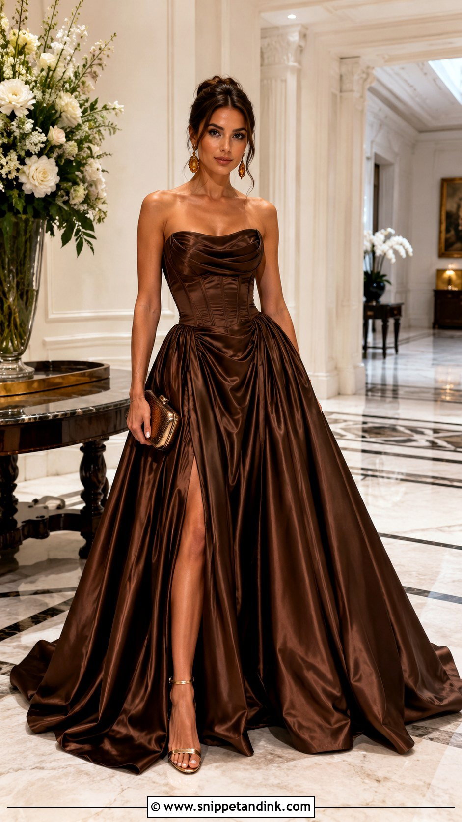 Chocolate Brown Satin Grand Ball Gown - Snippet and Ink - 20 Grand Ball Gown Ideas