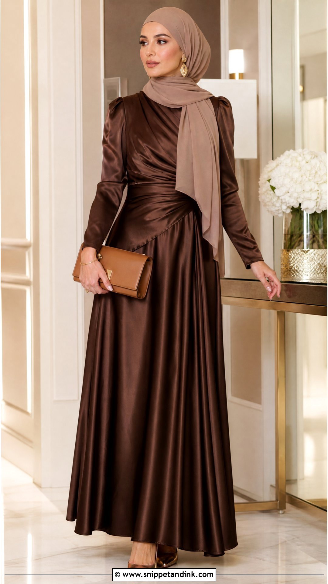 Chocolate Brown Satin Hijab Formal Dress - Snippet and Ink - 25 Hijab Formal Dress Ideas