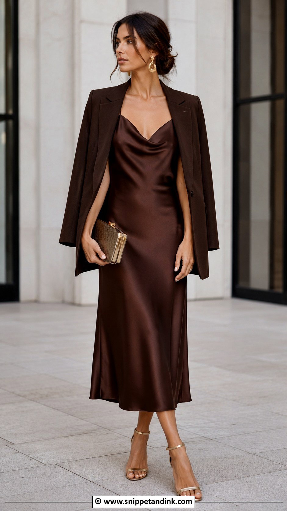 Chocolate Brown Satin Slip Dress - Snippet and Ink - 30 Fall Wedding Dress Ideas