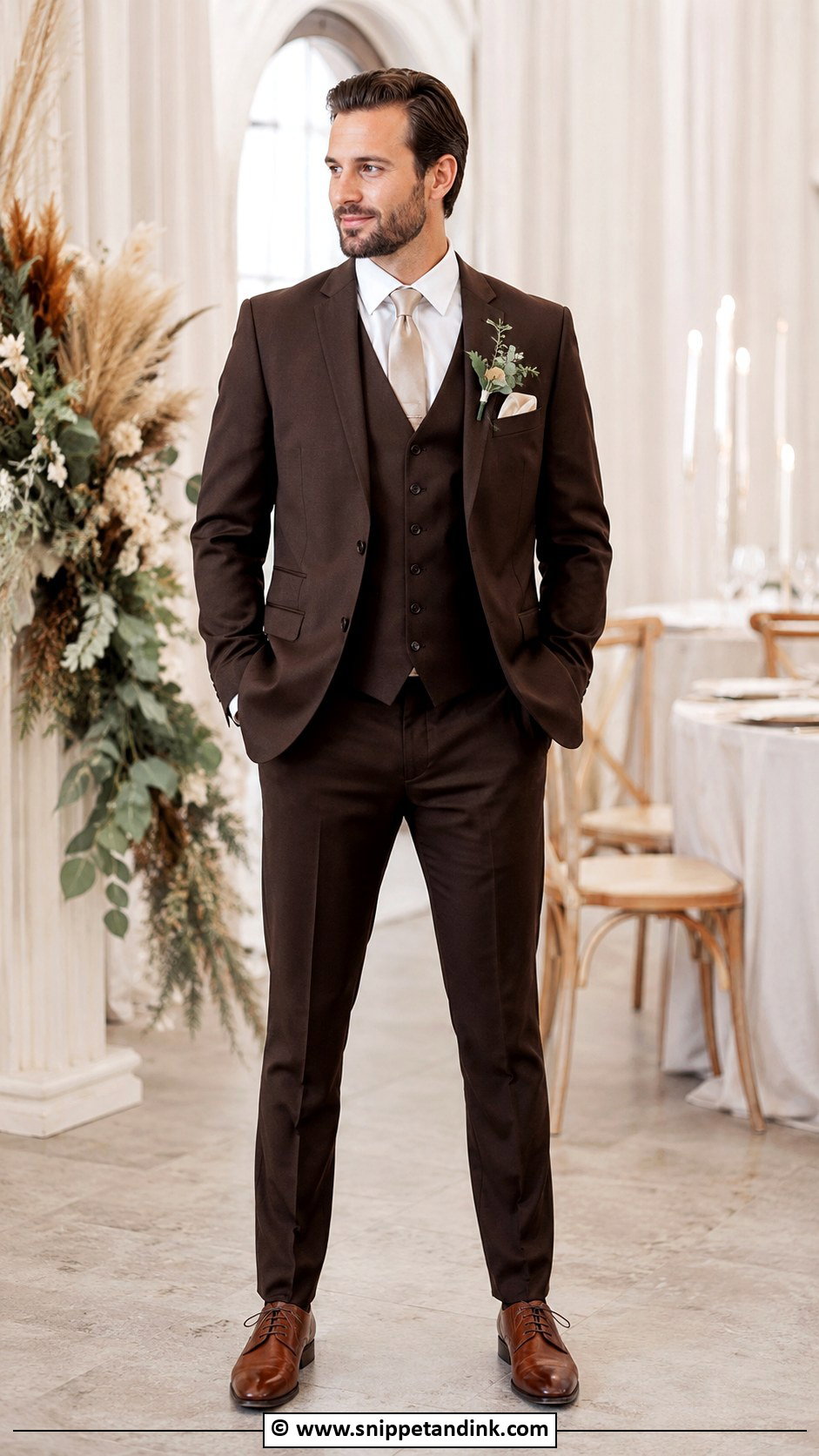 Chocolate Brown Three Piece Wedding Suit - Snippet and Ink - 30 Brown Suit Wedding Ideas