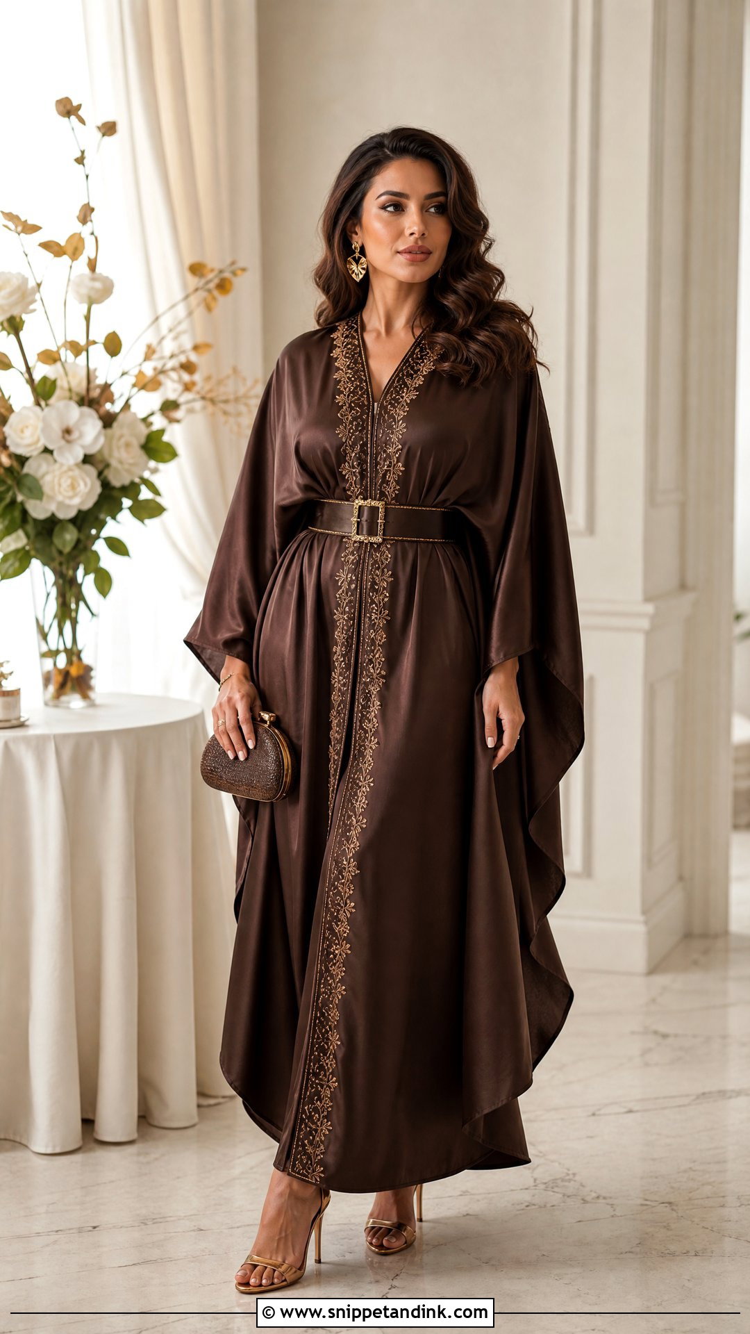 Chocolate Brown Wedding Kaftan With Bronze Accessories - Snippet and Ink - 20 Wedding Kaftan Ideas