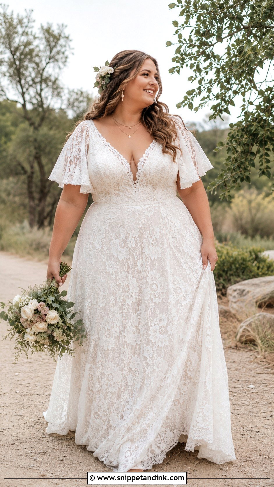 Chubby Boho Wedding Dress With Flutter Sleeves - Snippet and Ink - 25 Chubby Wedding Dress Ideas