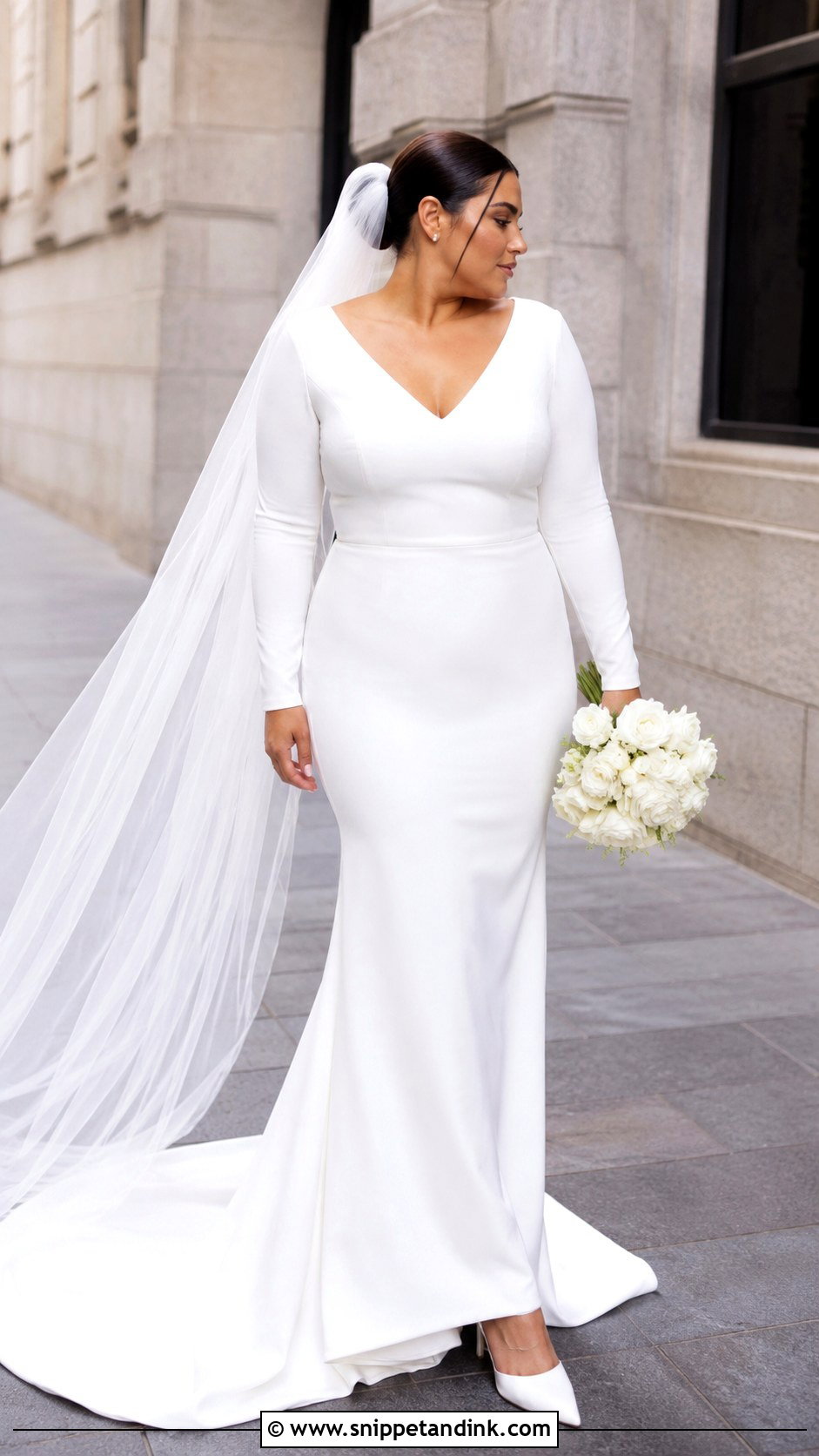 Chubby Crepe Wedding Dress With Long Sleeves - Snippet and Ink - 25 Chubby Wedding Dress Ideas