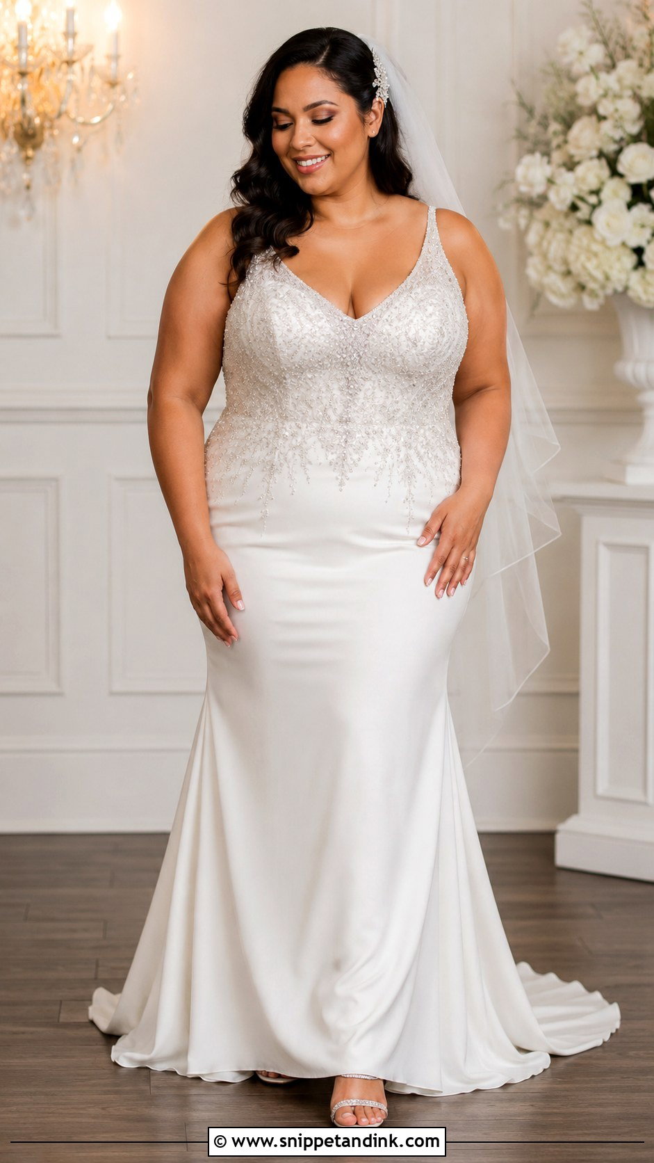 Chubby Fit And Flare Wedding Dress With Beaded Bodice - Snippet and Ink - 25 Chubby Wedding Dress Ideas