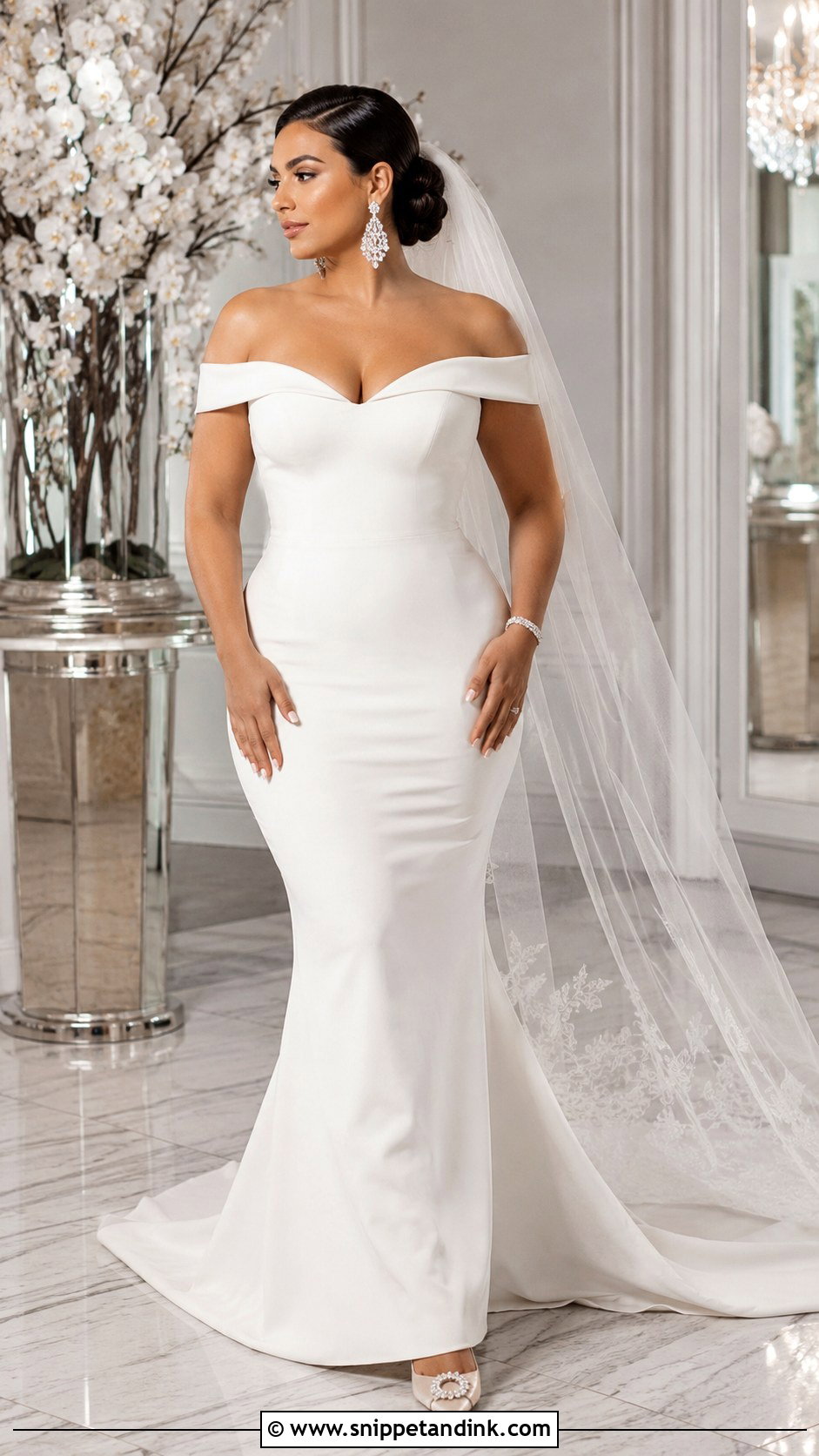 Chubby Mermaid Wedding Dress With Off Shoulder Neckline - Snippet and Ink - 25 Chubby Wedding Dress Ideas