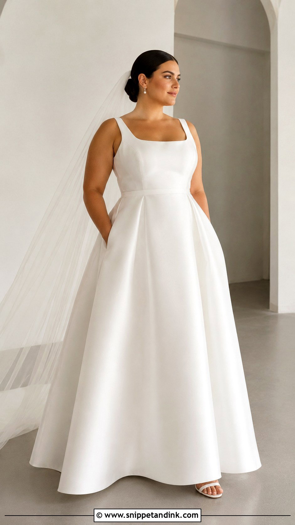Chubby Minimal Wedding Dress With Clean Veil - Snippet and Ink - 25 Chubby Wedding Dress Ideas