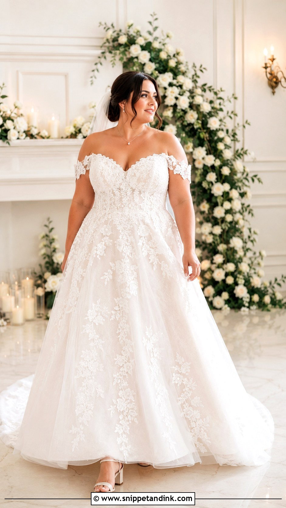 Chubby Off Shoulder Wedding Dress With A Line Skirt - Snippet and Ink - 25 Chubby Wedding Dress Ideas