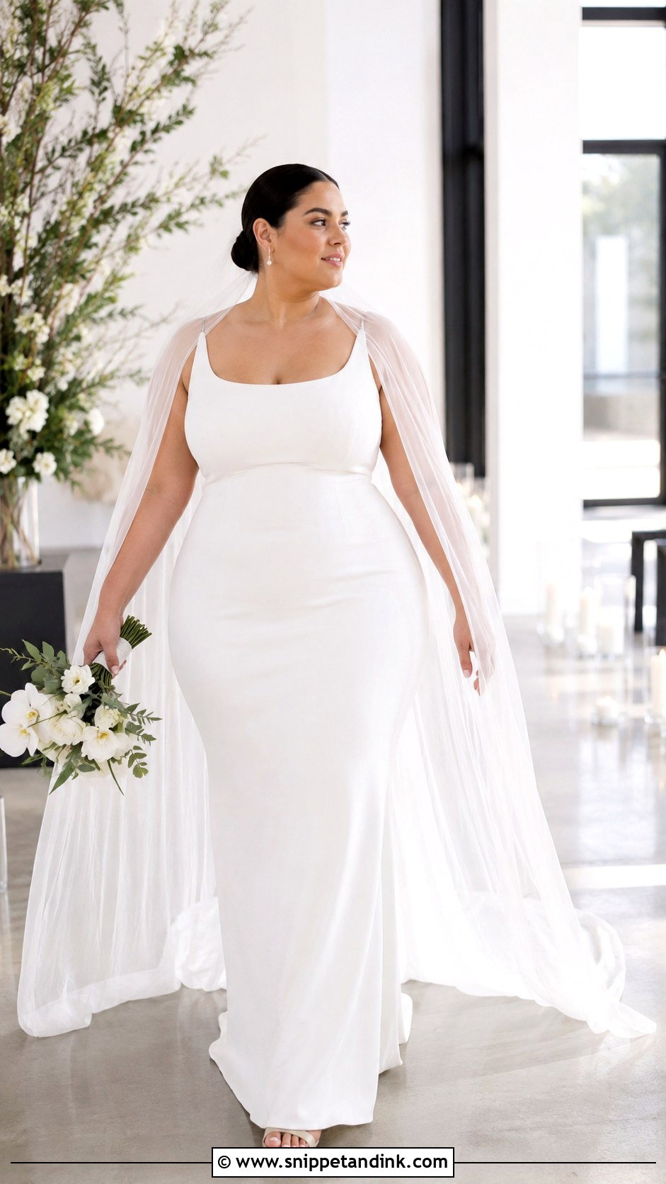Chubby Plus Size Wedding Dress With Cape Veil - Snippet and Ink - 25 Chubby Wedding Dress Ideas