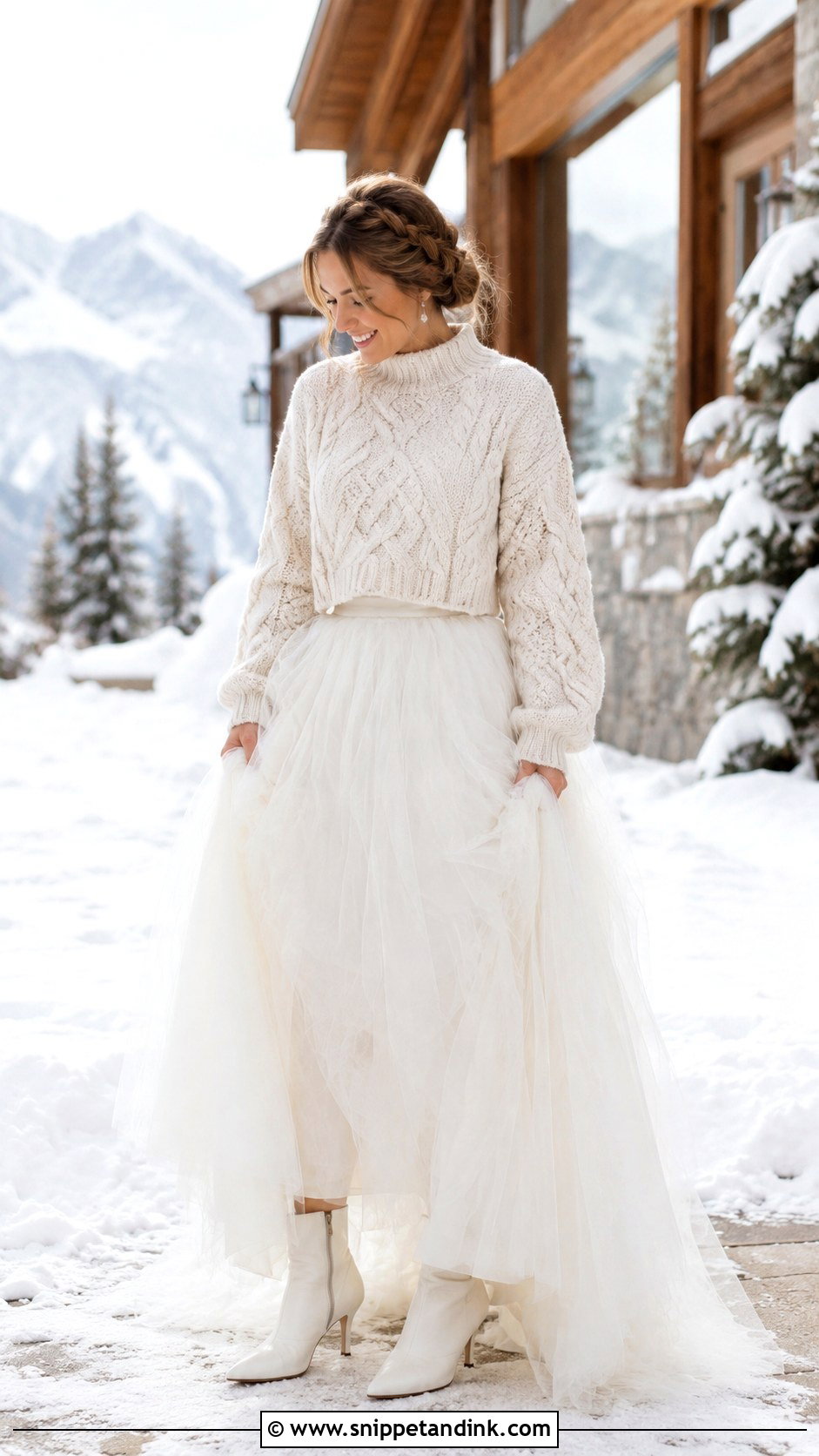 Chunky Bride Sweater With Tulle Wedding Skirt - Snippet and Ink - 20 Bride Sweater Ideas