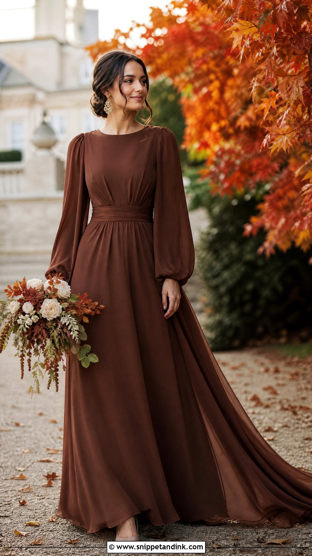 Cinnamon Brown Long Sleeve Wedding Dress - Snippet and Ink - 20 Brown Wedding Dresses
