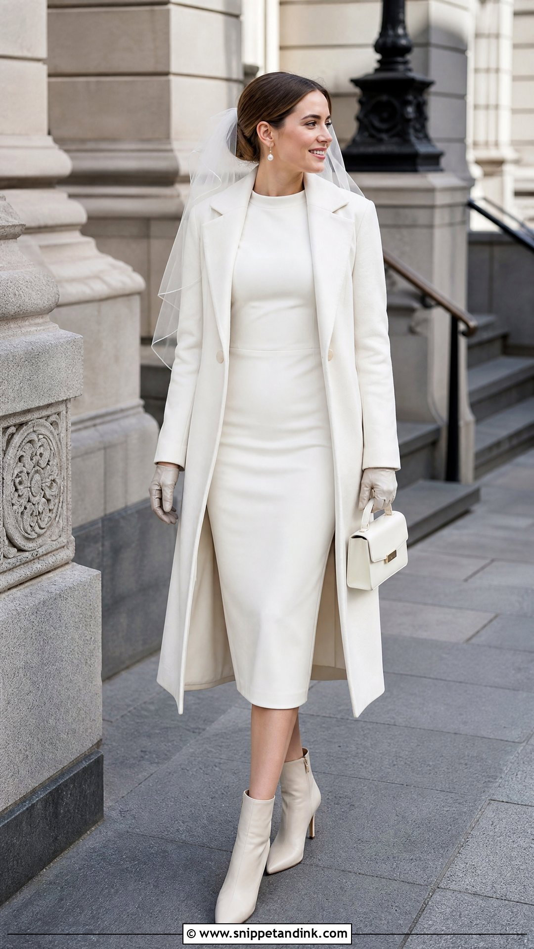 City Hall Winter Bride Dress And Coat Outfit - Snippet and Ink - 20 Winter Bride Outfits
