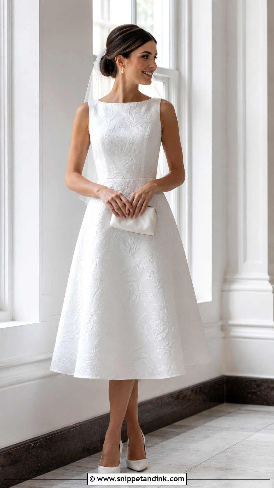 Civil Ceremony Floral Jacquard Midi Dress - Snippet and Ink - 20 Civil Ceremony Wedding Dresses