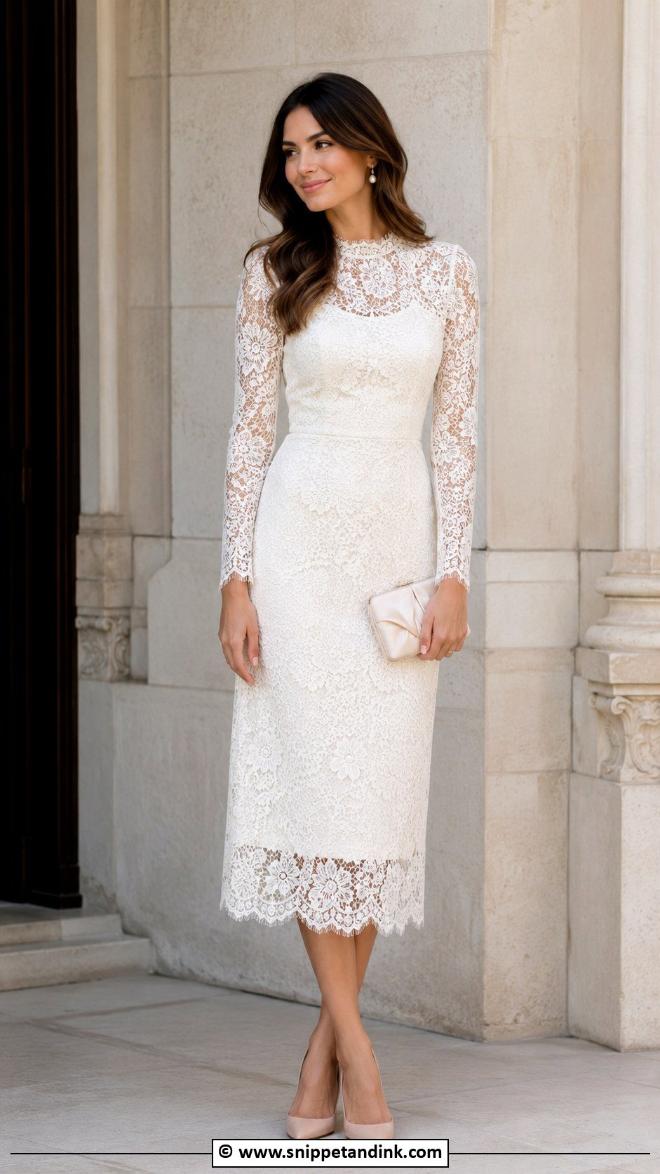Civil Ceremony Lace Midi Dress Outfit - Snippet and Ink - 30 Civil Ceremony Outfit Ideas