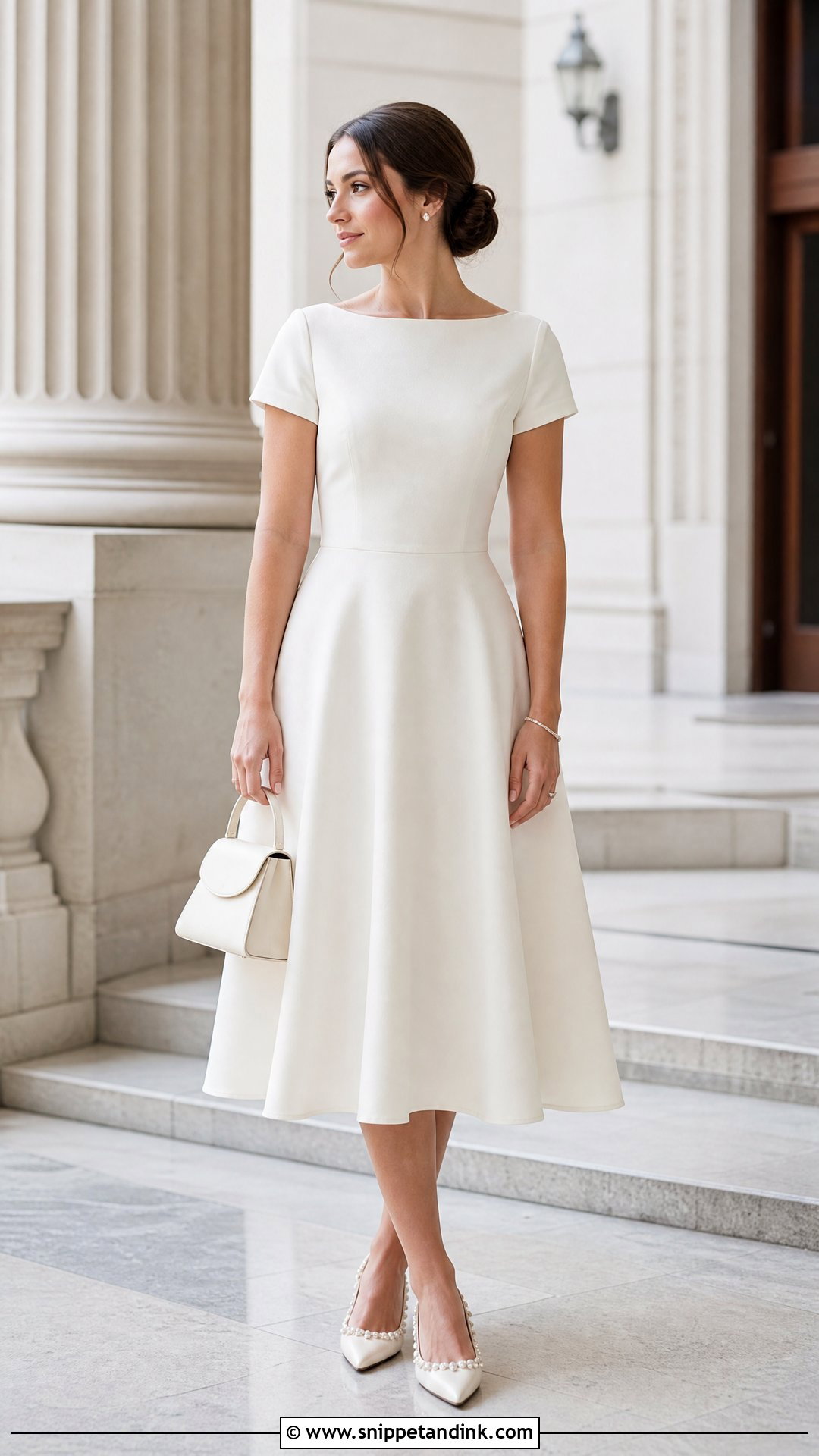 Civil Wedding A Line Dress With Pearl Flats - Snippet and Ink - 25 Classy Simple Civil Wedding Dress Ideas