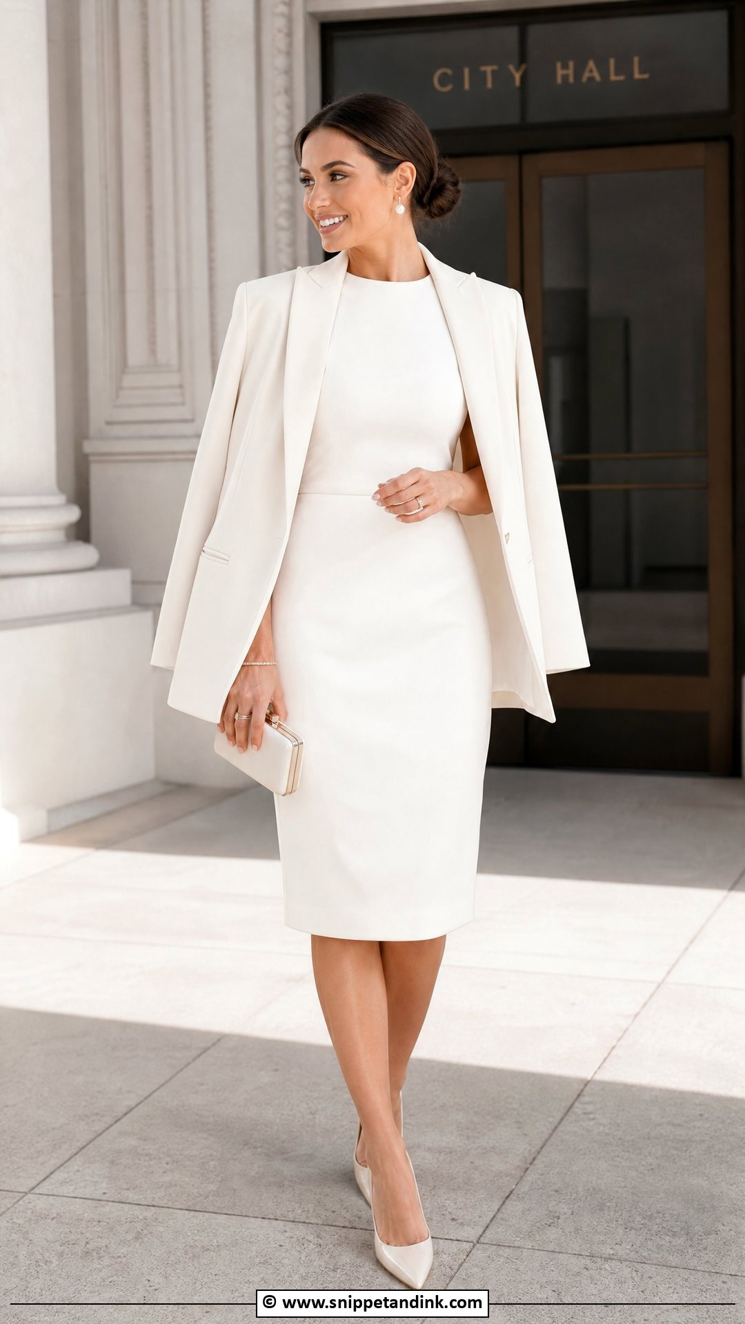 Civil Wedding Dress With Cape Blazer And Pumps - Snippet and Ink - 35 Civil Wedding Dress Ideas