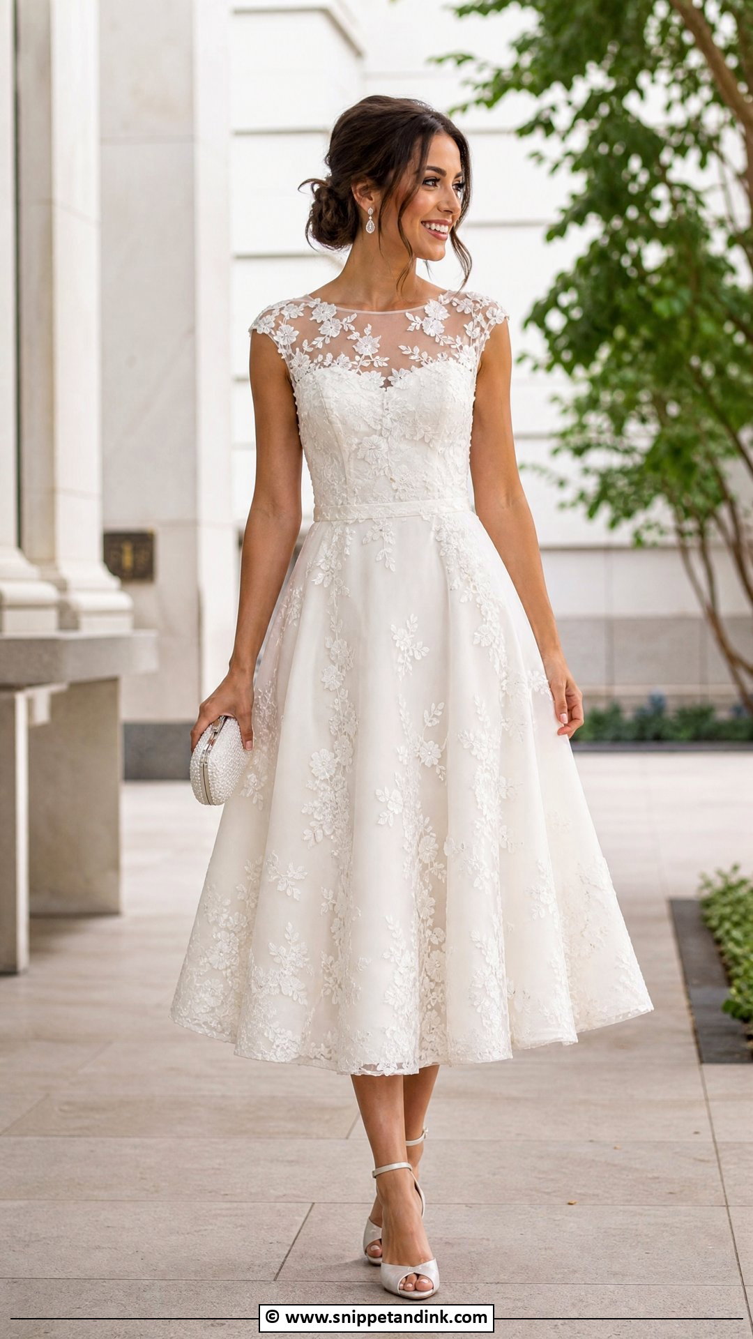 Civil Wedding Dress With Floral Applique And Simple Heels - Snippet and Ink - 35 Civil Wedding Dress Ideas