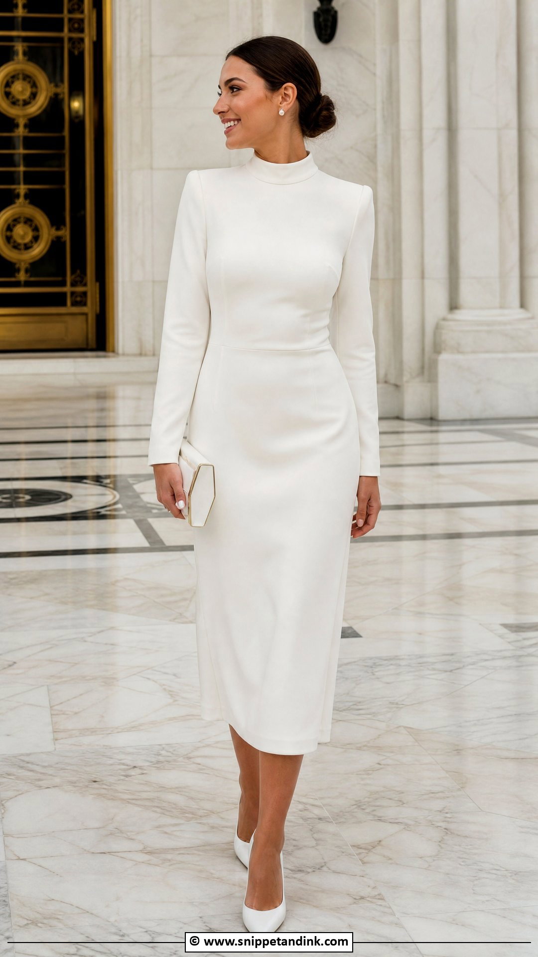 Civil Wedding Dress With High Neck And Low Bun - Snippet and Ink - 35 Civil Wedding Dress Ideas