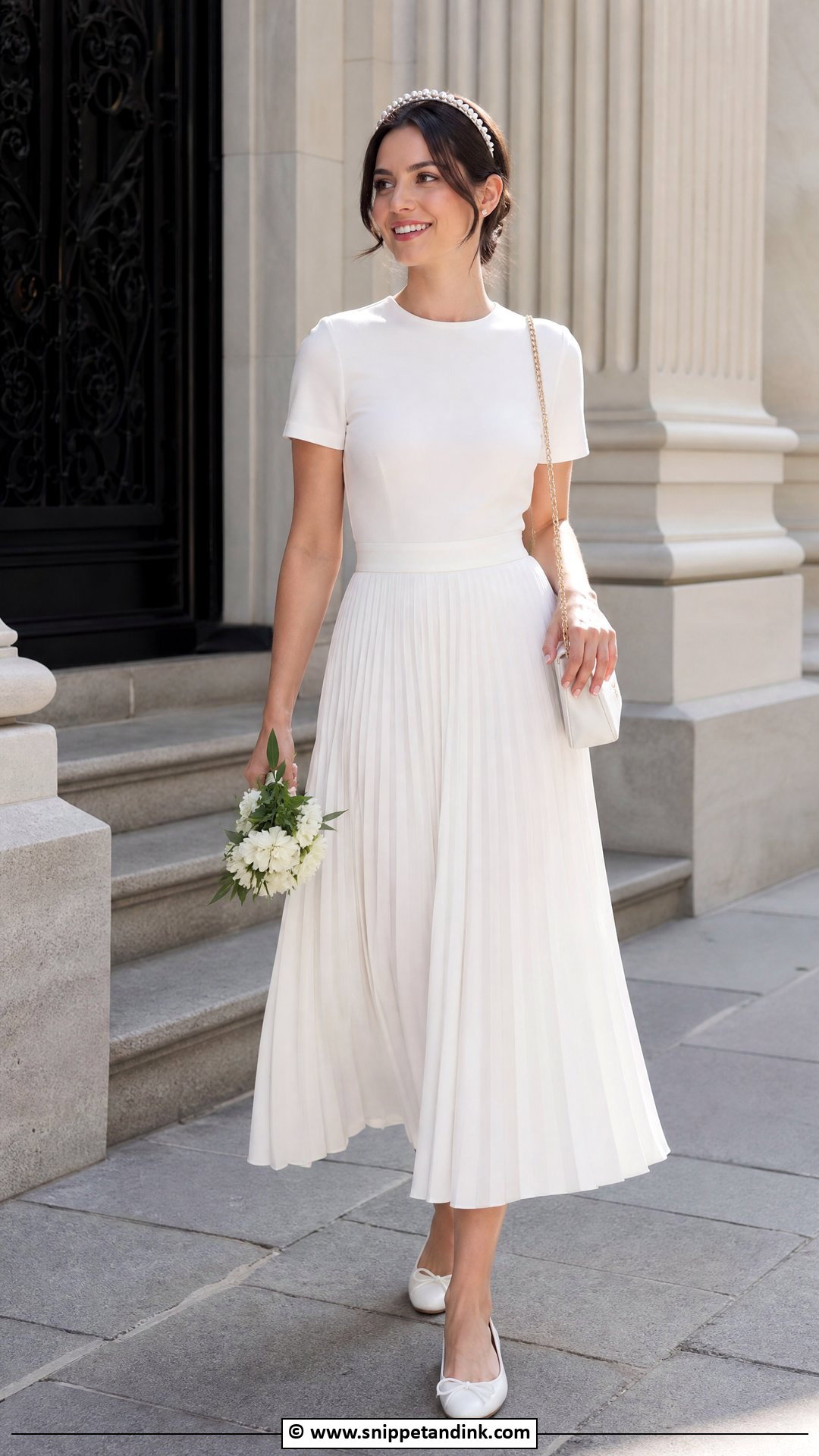 Civil Wedding Dress With Pleated Skirt And Ballet Flats - Snippet and Ink - 35 Civil Wedding Dress Ideas