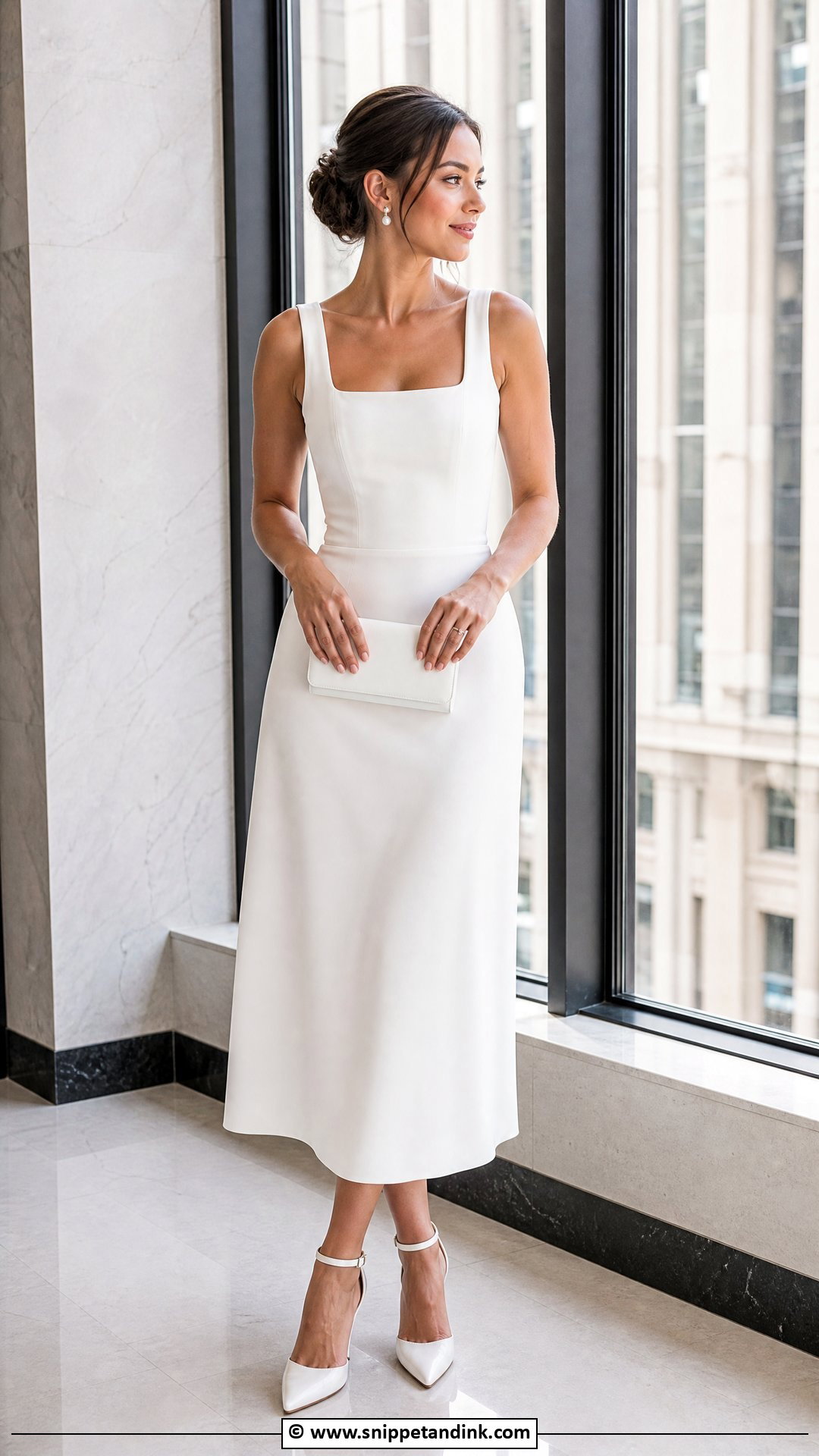 Civil Wedding Dress With Square Neck And Ankle Strap Heels - Snippet and Ink - 35 Civil Wedding Dress Ideas