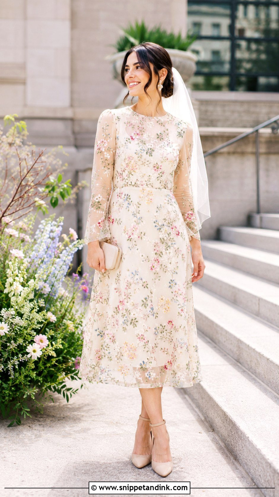 Civil Wedding Floral White Dress Outfit - Snippet and Ink - 20 Civil Wedding Outfit the Bride Ideas