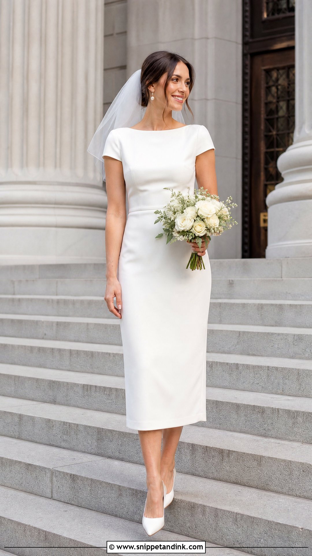 Civil Wedding Ivory Dress With Short Veil - Snippet and Ink - 25 Classy Simple Civil Wedding Dress Ideas