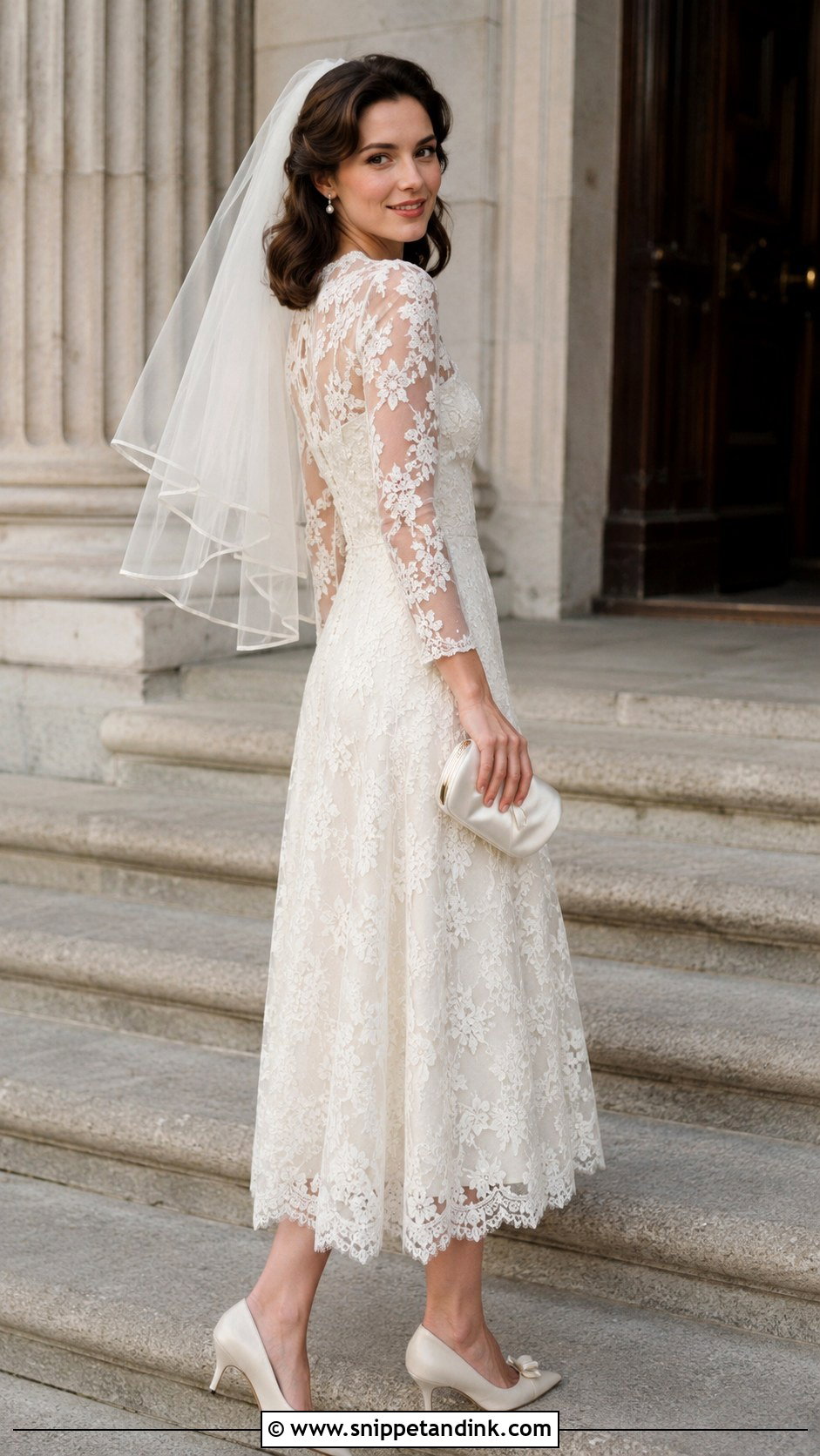 Civil Wedding Lace Tea Length Dress Outfit - Snippet and Ink - 20 Civil Wedding Outfit the Bride Ideas