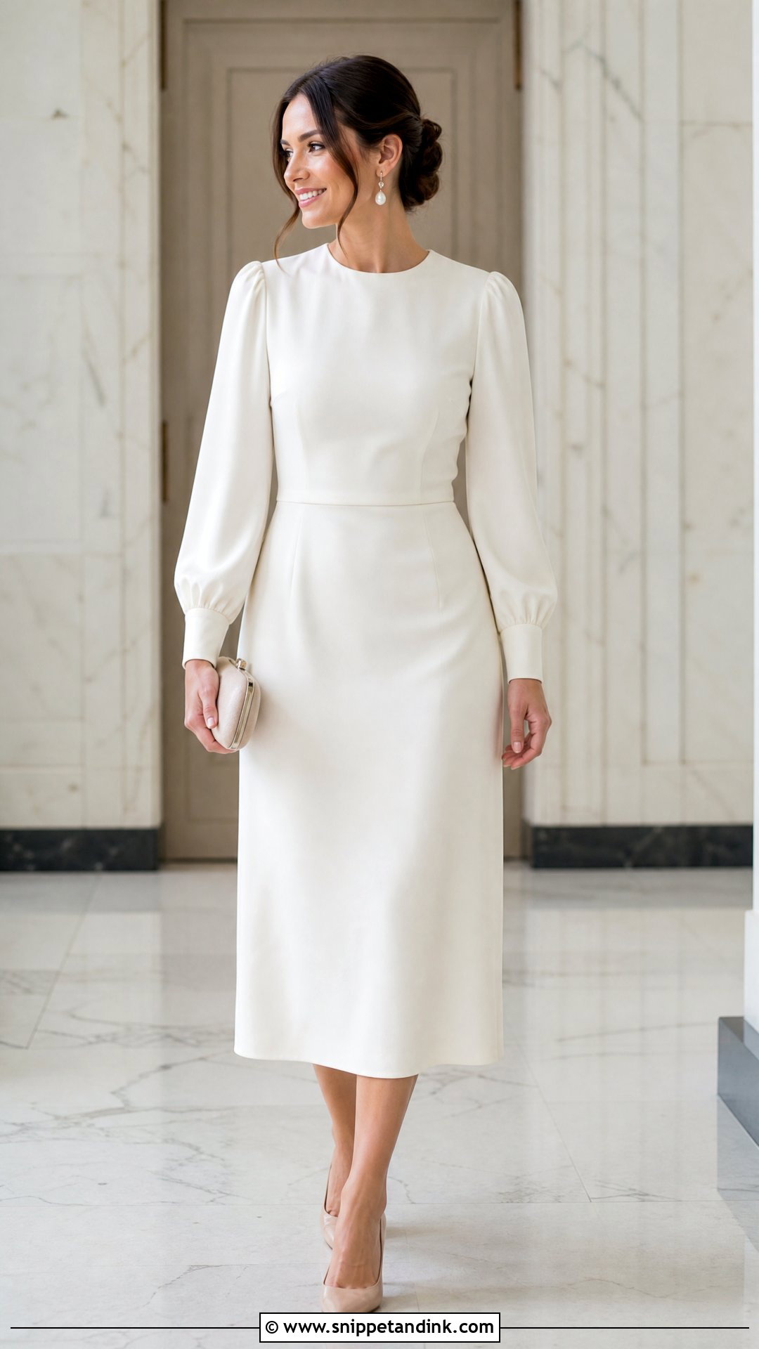 Civil Wedding Long Sleeve Dress With Nude Pumps - Snippet and Ink - 25 Classy Simple Civil Wedding Dress Ideas