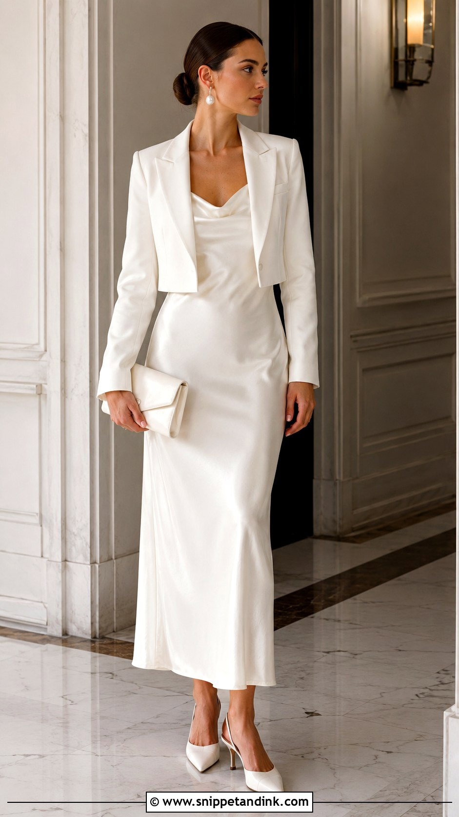 Civil Wedding Slip Dress And Cropped Blazer Outfit - Snippet and Ink - 20 Civil Wedding Outfit the Bride Ideas