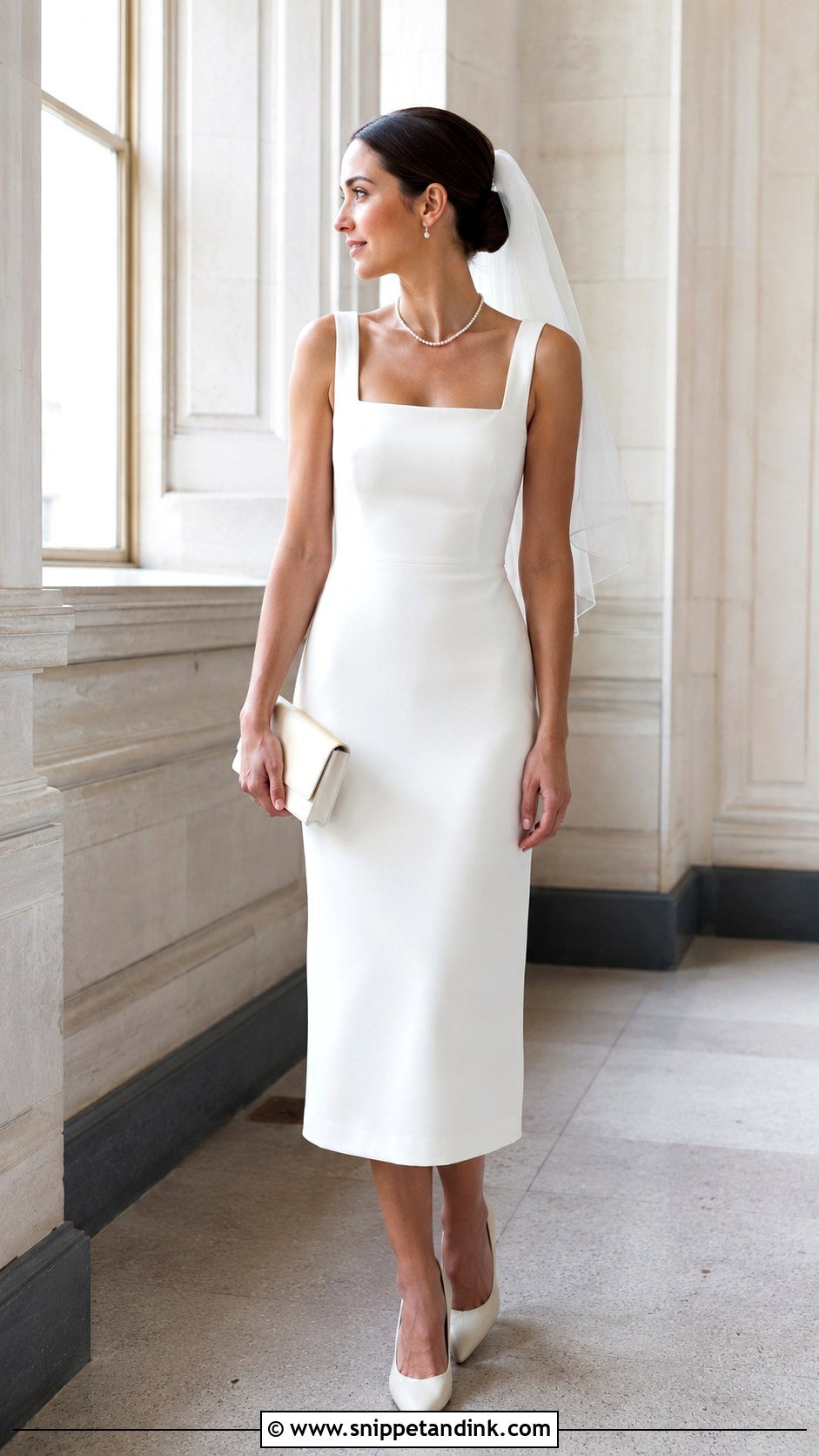 Civil Wedding Square Neck Midi Dress Outfit - Snippet and Ink - 20 Civil Wedding Outfit the Bride Ideas