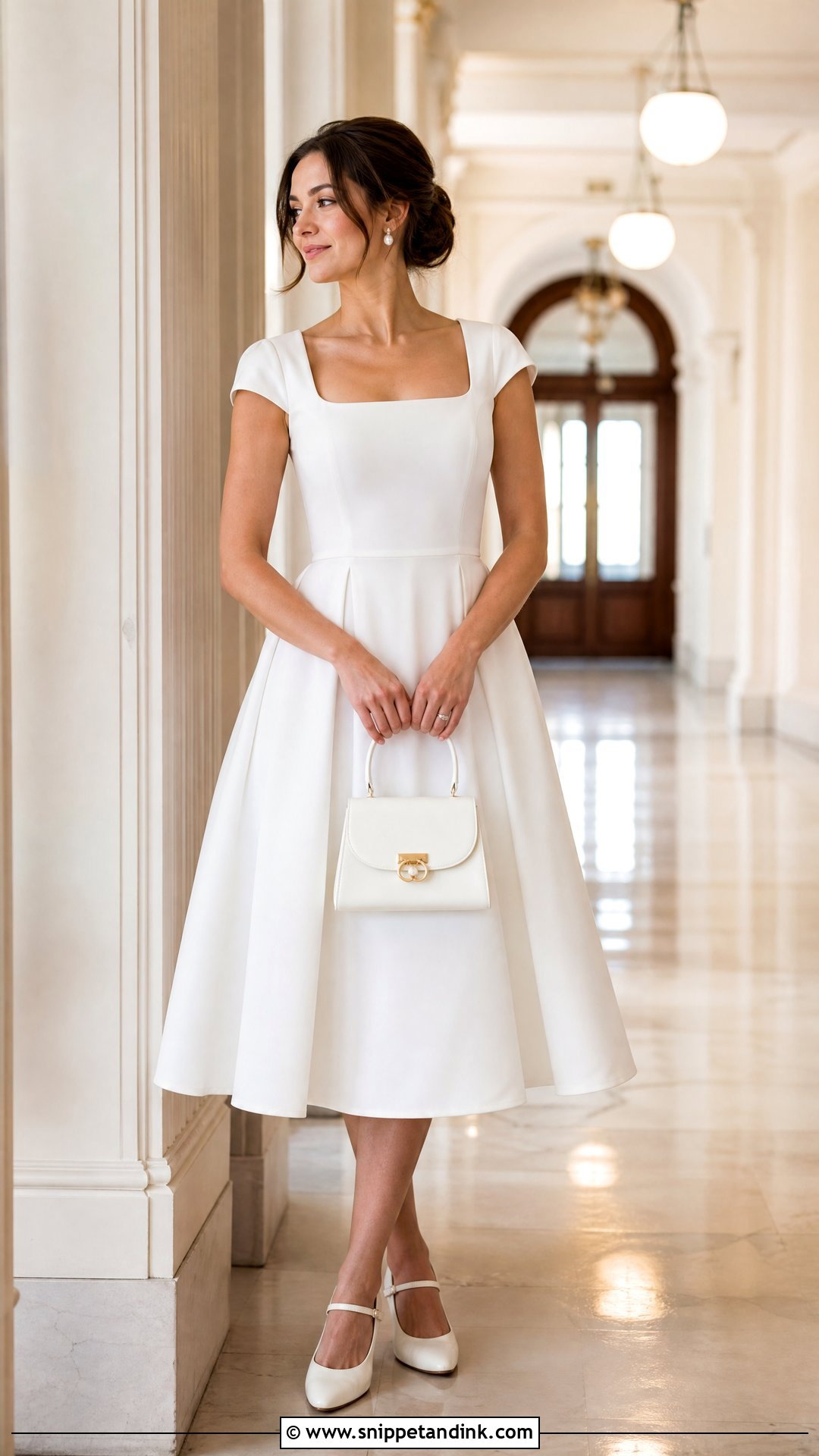 Civil Wedding Tea Length Dress With Mary Janes - Snippet and Ink - 25 Classy Simple Civil Wedding Dress Ideas
