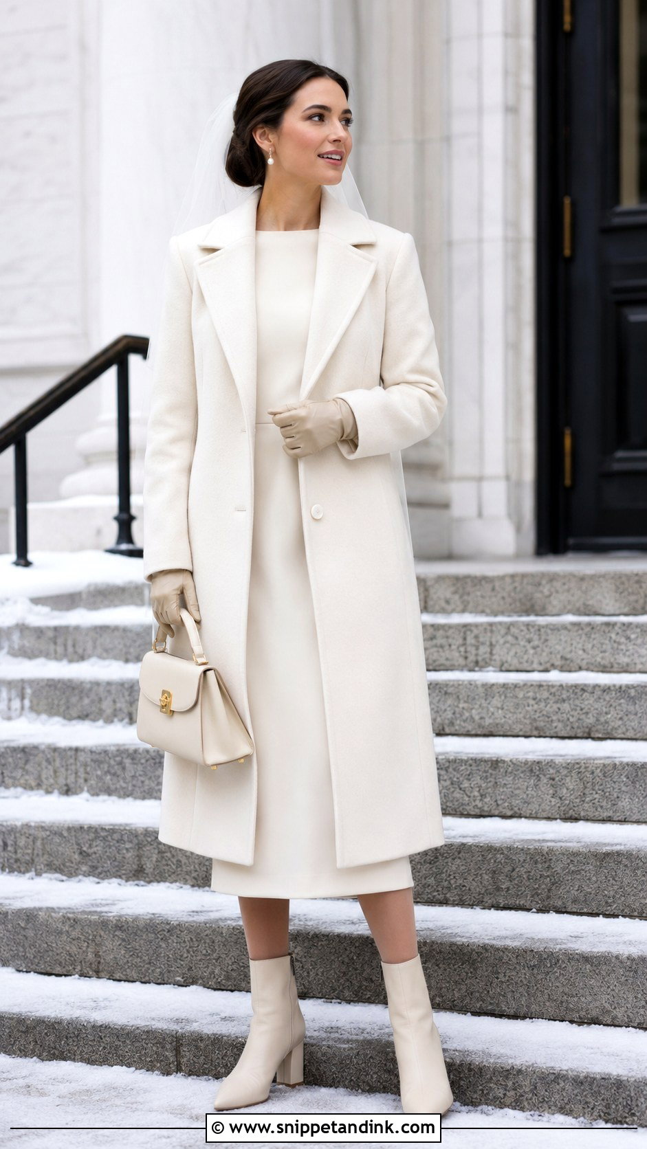Civil Wedding Winter Coat And Midi Dress Outfit - Snippet and Ink - 20 Civil Wedding Outfit the Bride Ideas