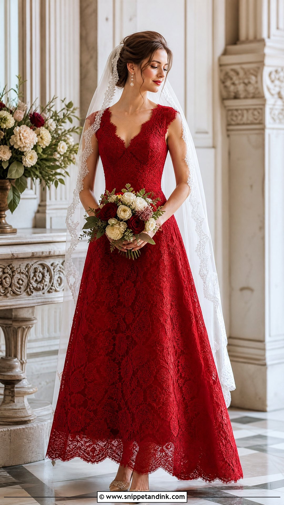 Classic A Line Red Lace Wedding Dress - Snippet and Ink - 20 Red Lace Wedding Dress Ideas