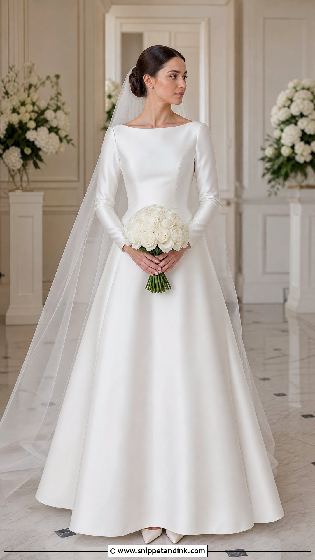 Classic Boat Neck Long Sleeve Wedding Dress - Snippet and Ink - 25 Classic Bride Dress Ideas