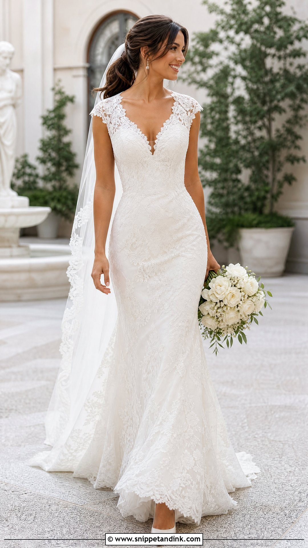 Classic Cap Sleeve Fit And Flare Wedding Dress - Snippet and Ink - 25 Classic Bride Dress Ideas