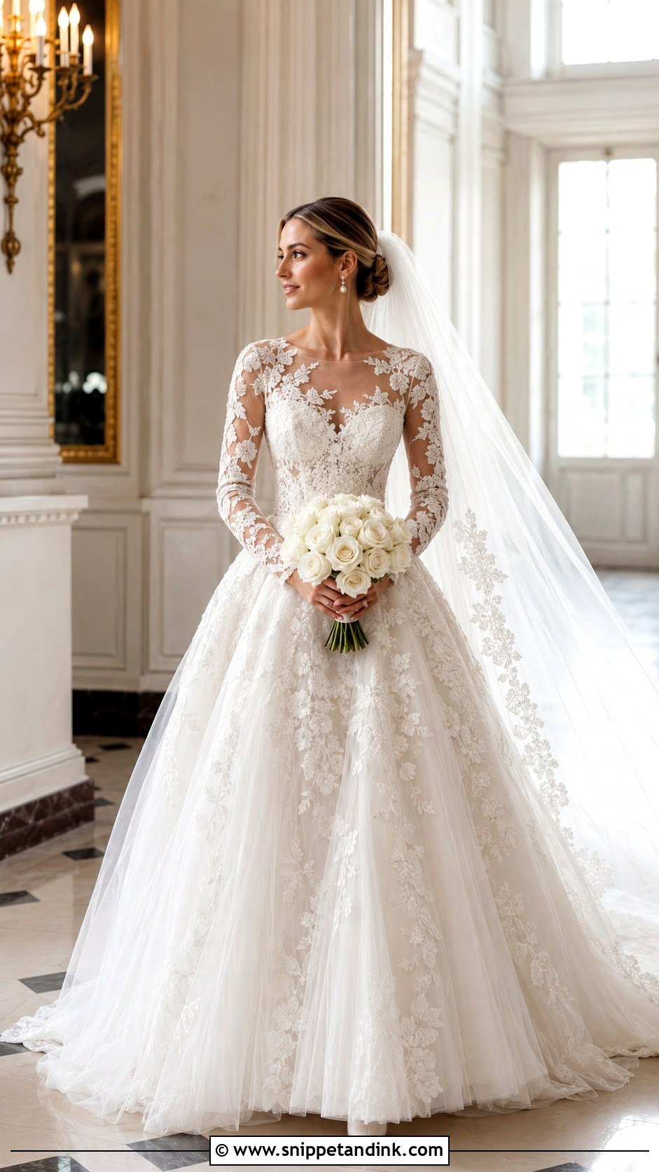 Classic Floral Long Sleeve Lace Wedding Dress Ballgown - Snippet and Ink - 20 Long Sleeve Lace Wedding Dress Ballgown Ideas