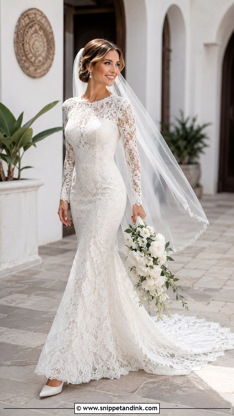 Classic Lace Fit and Flare Wedding Dress - Snippet and Ink - 20 Classic Lace Wedding Dress Ideas