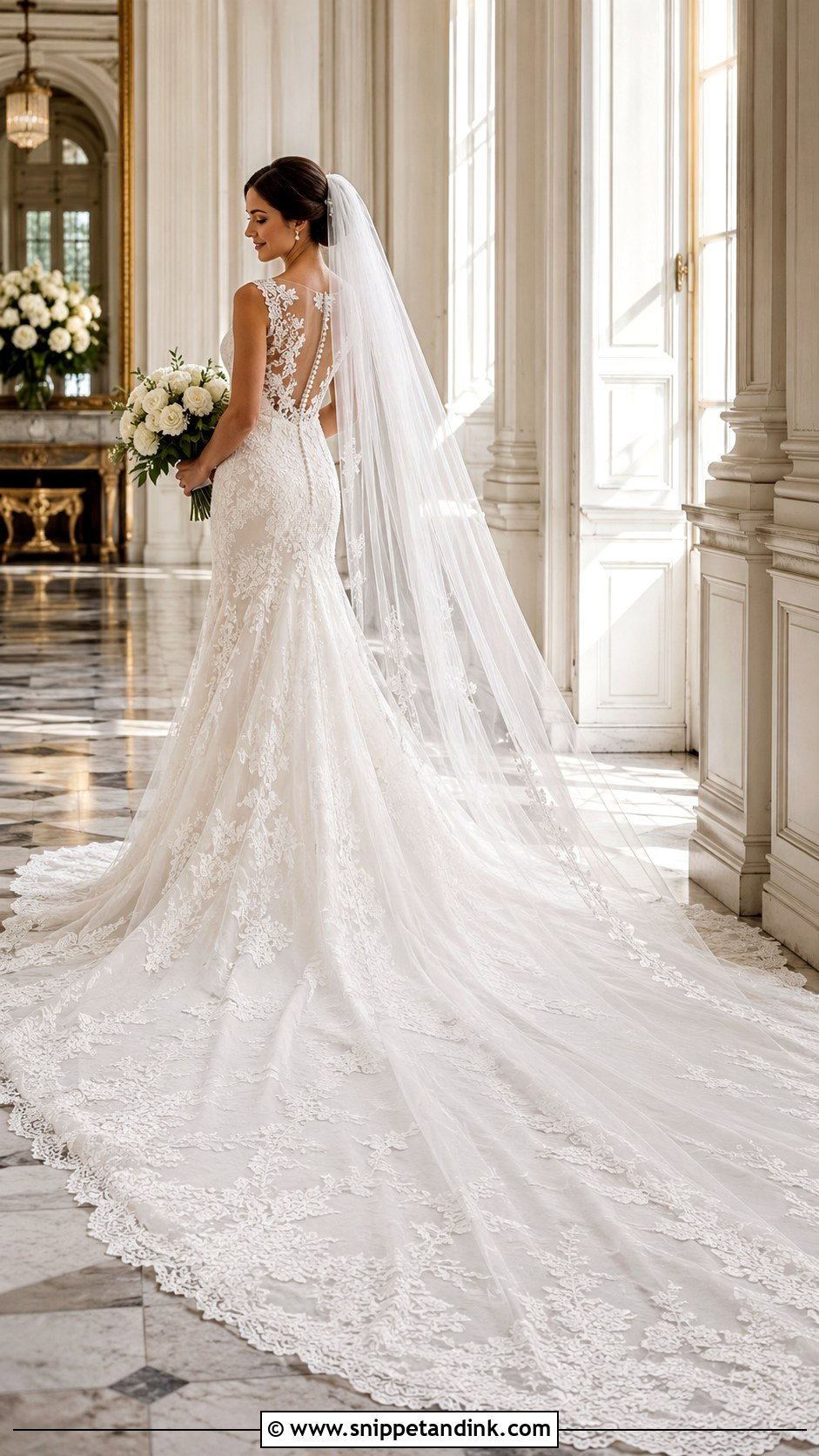 Classic Lace Wedding Dress With Cathedral Train - Snippet and Ink - 20 Classic Lace Wedding Dress Ideas