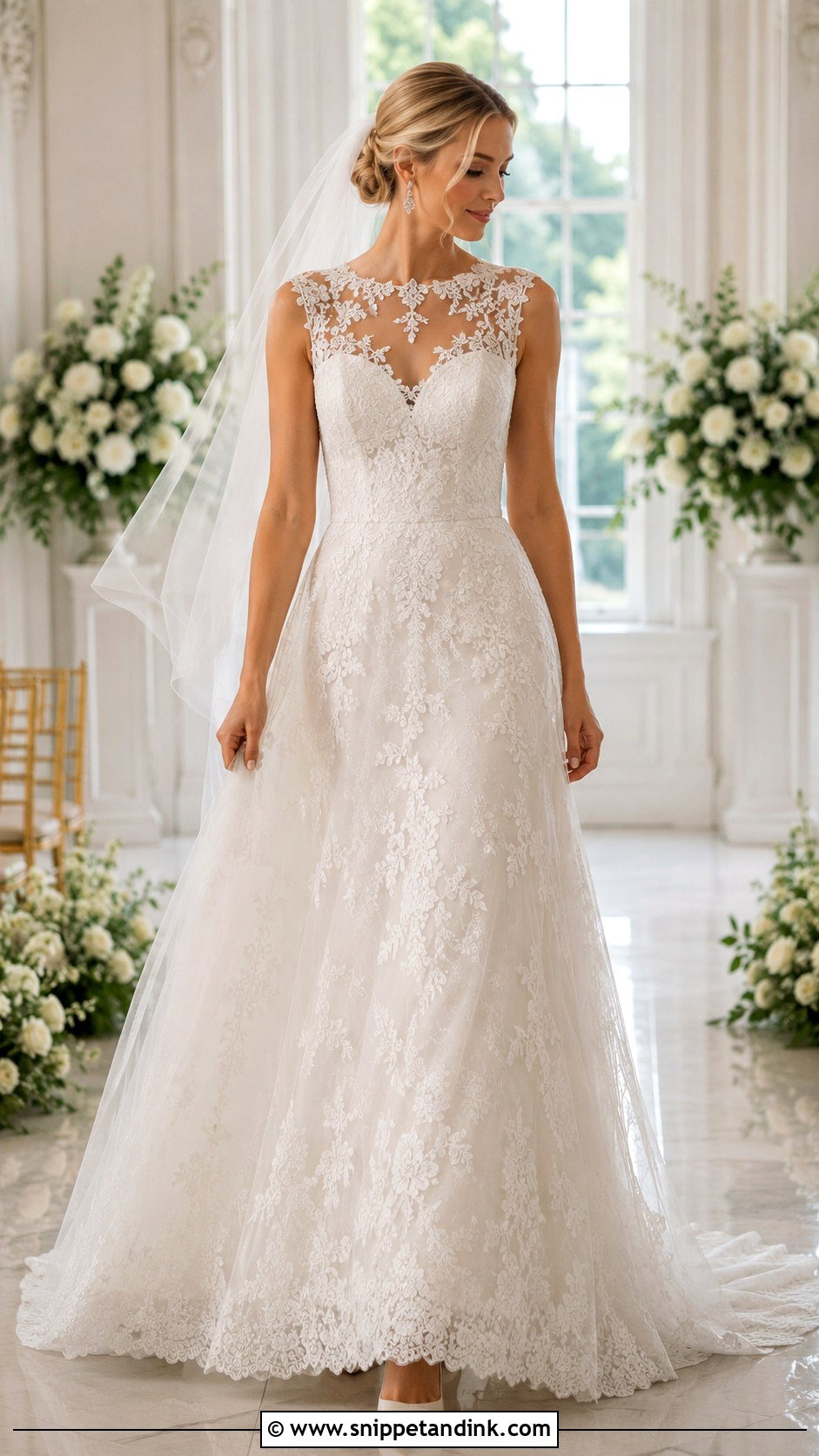 Classic Lace Wedding Dress With Illusion Neckline - Snippet and Ink - 20 Classic Lace Wedding Dress Ideas