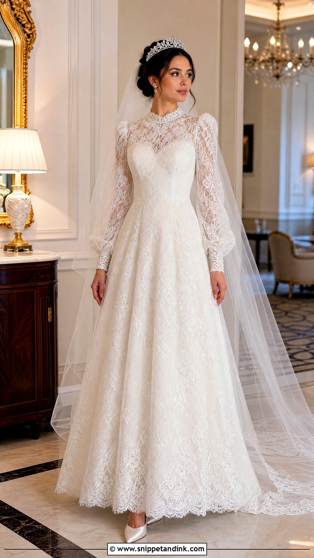 Classic Long Sleeve Lace Priscilla Wedding Dress - Snippet and Ink - 20 Priscilla Wedding Dress Ideas