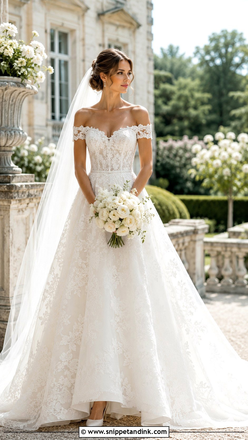 Classic Off the Shoulder Lace Wedding Dress - Snippet and Ink - 20 Classic Lace Wedding Dress Ideas