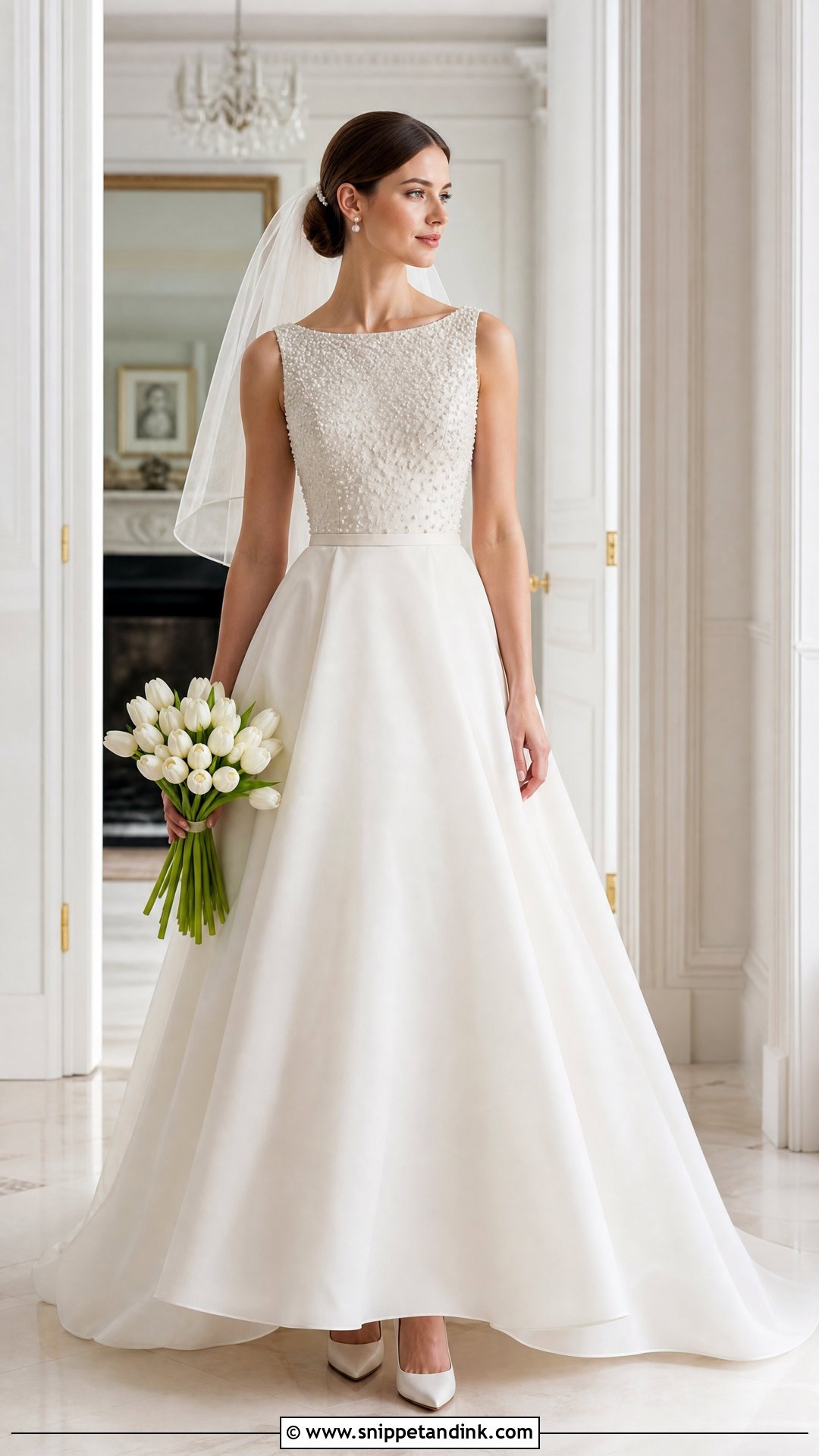 Classic Pearl Beaded A Line Wedding Dress - Snippet and Ink - 25 Classic Bride Dress Ideas