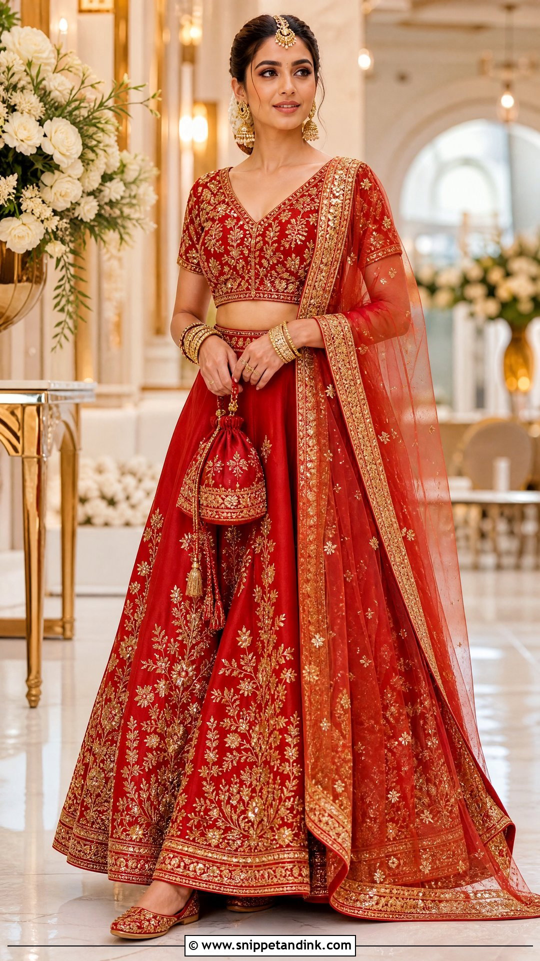 Classic Red and Gold Lehenga Wedding Dress - Snippet and Ink - 20 Red and Gold Wedding Dress Ideas