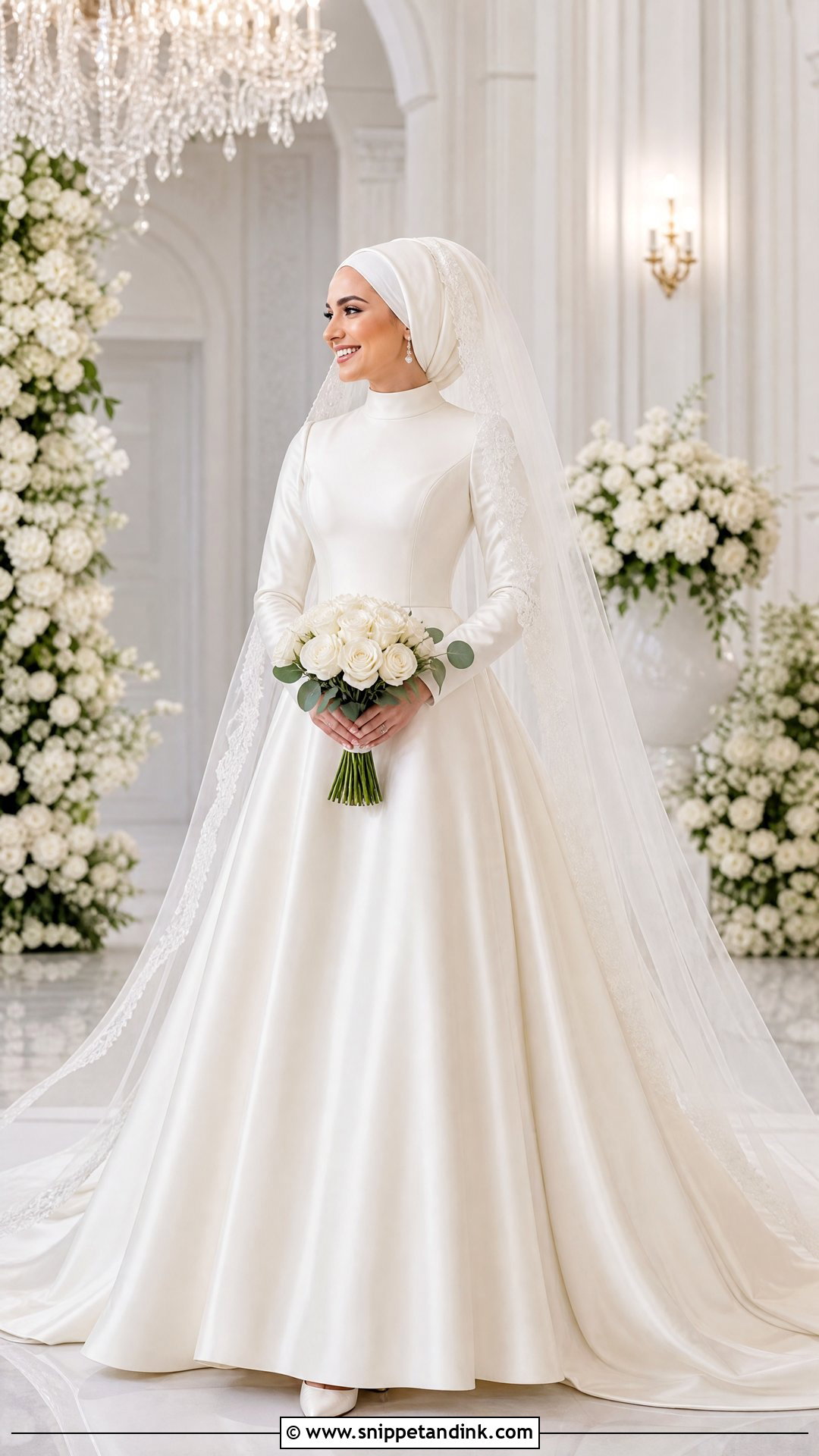Classic Satin A Line Hijab Bridal Dress - Snippet and Ink - 20 Hijab Bridal Dress Ideas