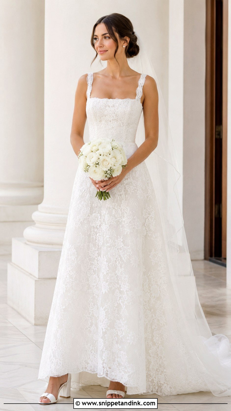 Classic Square Neck Lace Wedding Dress - Snippet and Ink - 20 Classic Lace Wedding Dress Ideas