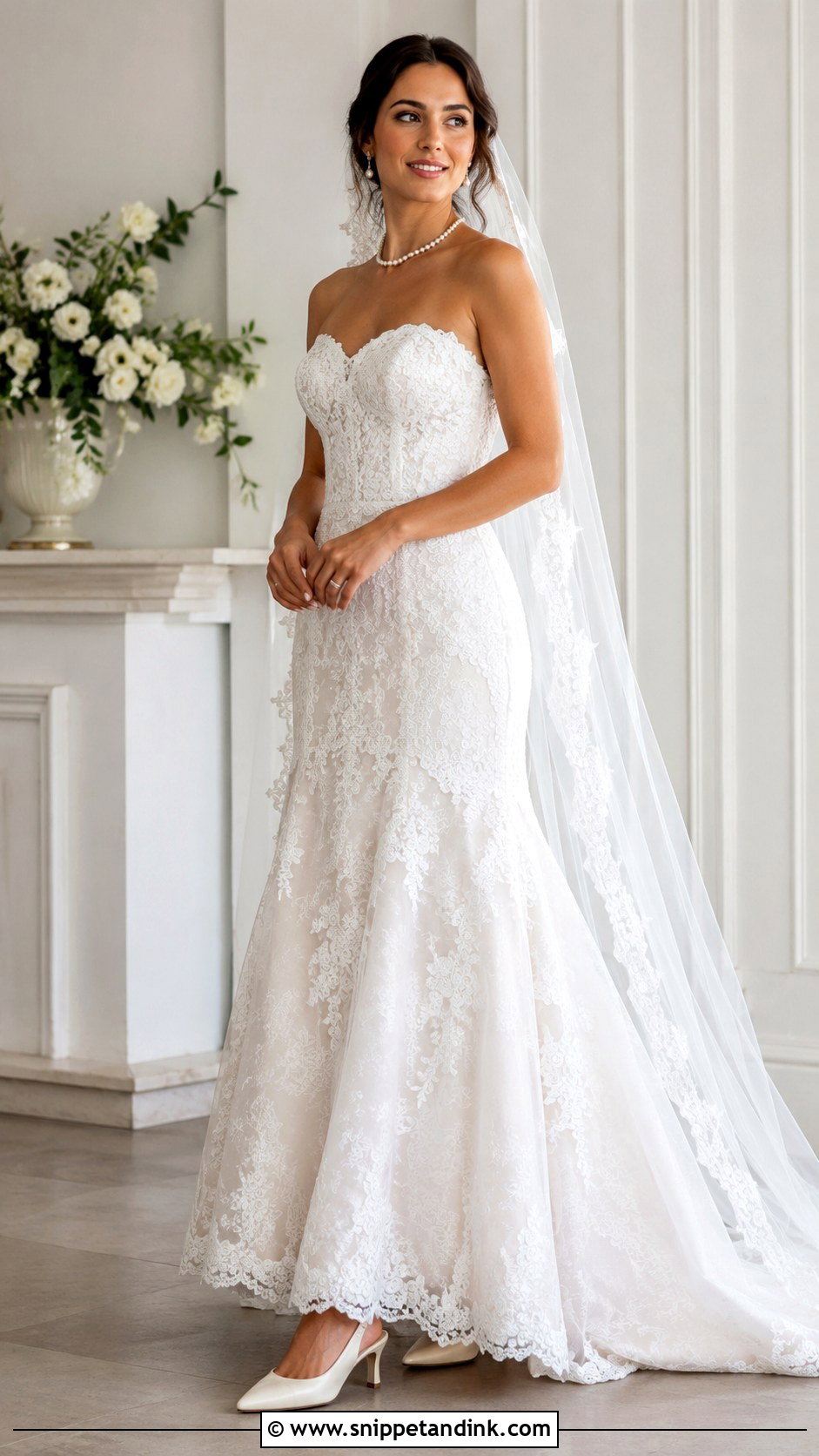 Classic Strapless Lace Wedding Dress - Snippet and Ink - 20 Classic Lace Wedding Dress Ideas