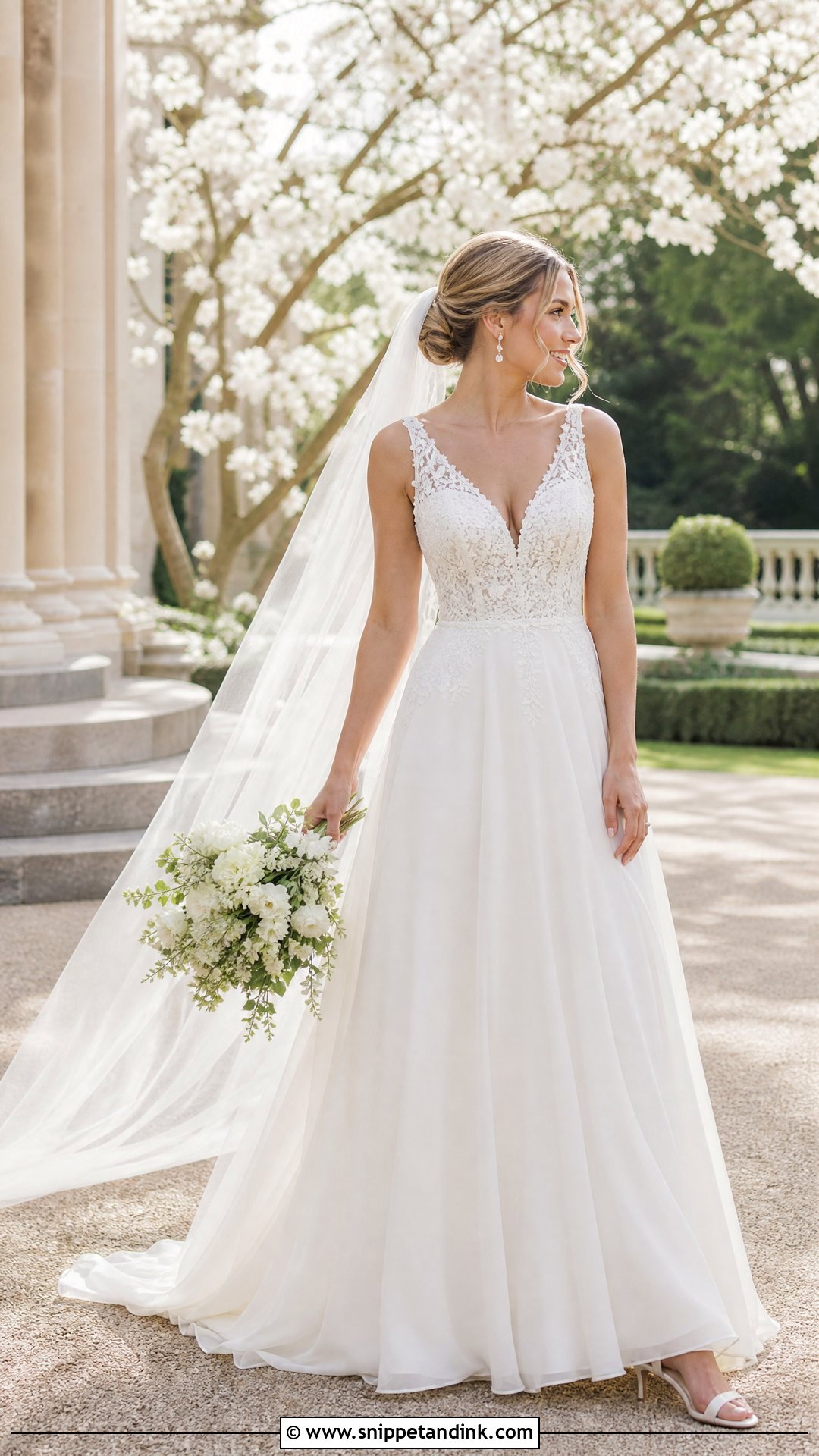 Classic V Neck A Line Wedding Dress - Snippet and Ink - 25 Classic Bride Dress Ideas